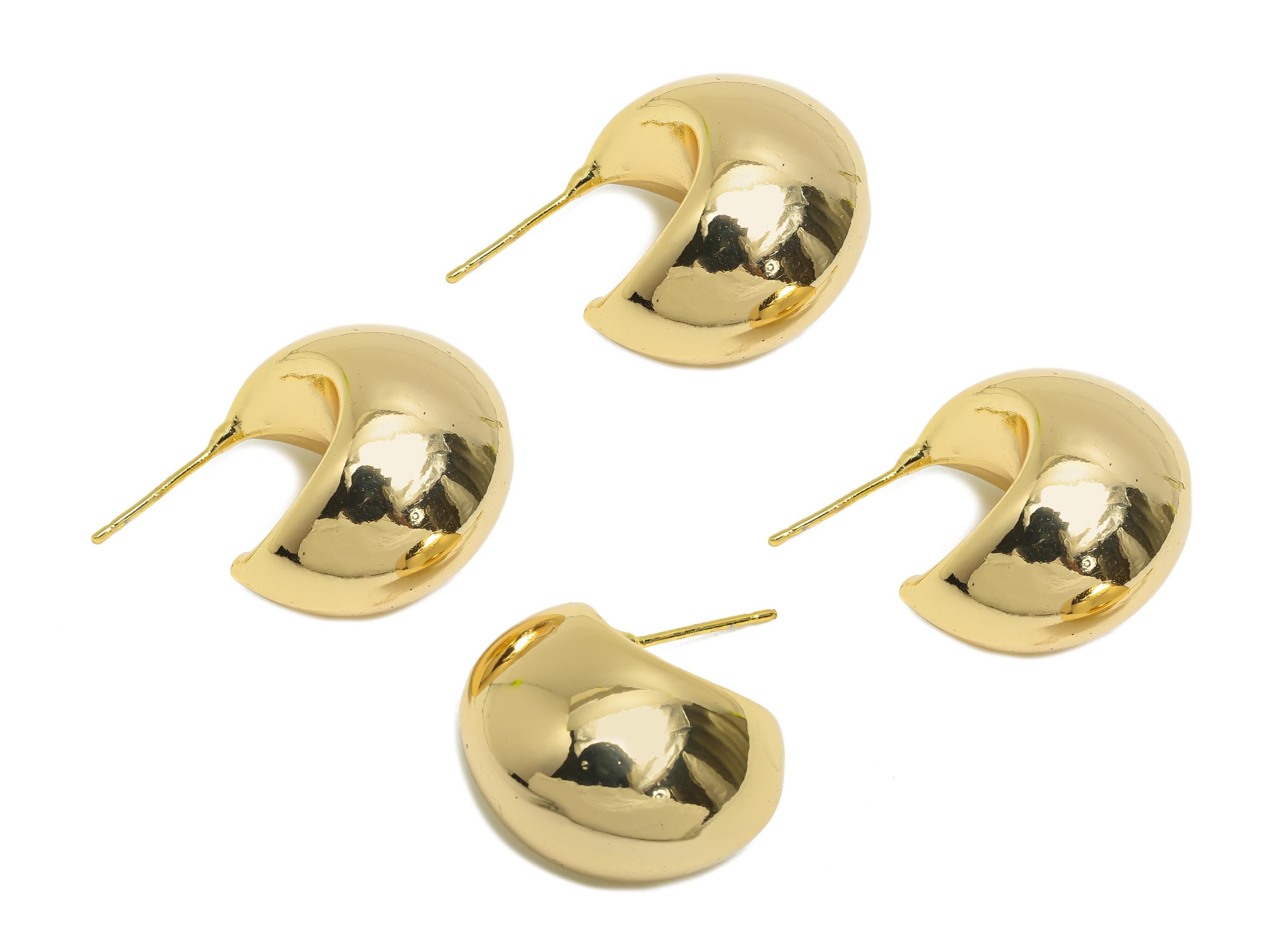 Gold Crescent Hoop Earring - Brass Bold Crescent Earring Stud - Chunky Crescent Earring - 18k Real Gold Plating - 38x20x2mm - RGP9440 - DOMEDBAZAAR