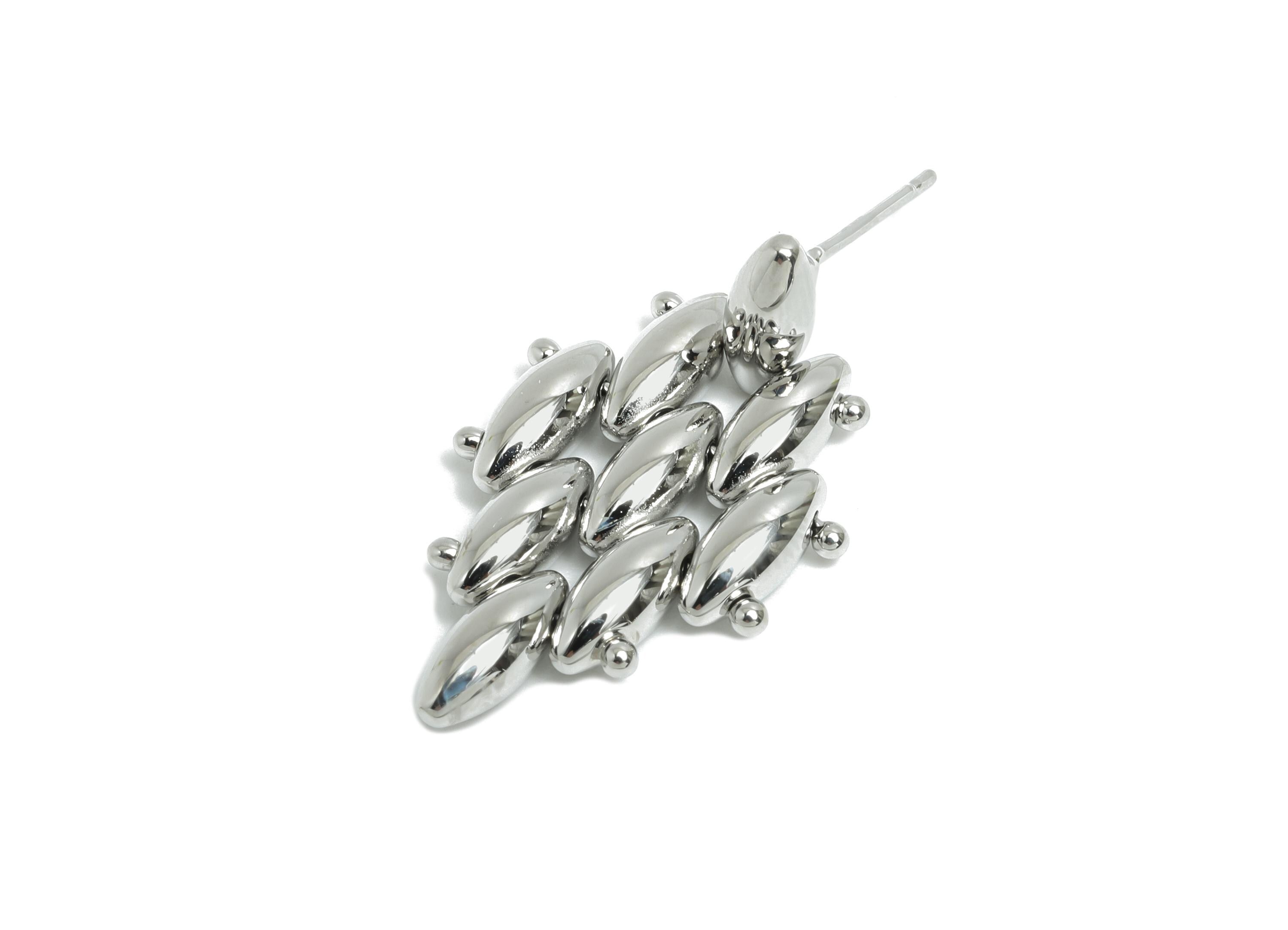 Marquise Cluster Earring - Brass Layered Marquise Earring Stud - Geometric Cluster Jewelry - 18k Real White Gold Plated - 27x17x3mm-RGP9438S - DOMEDBAZAAR