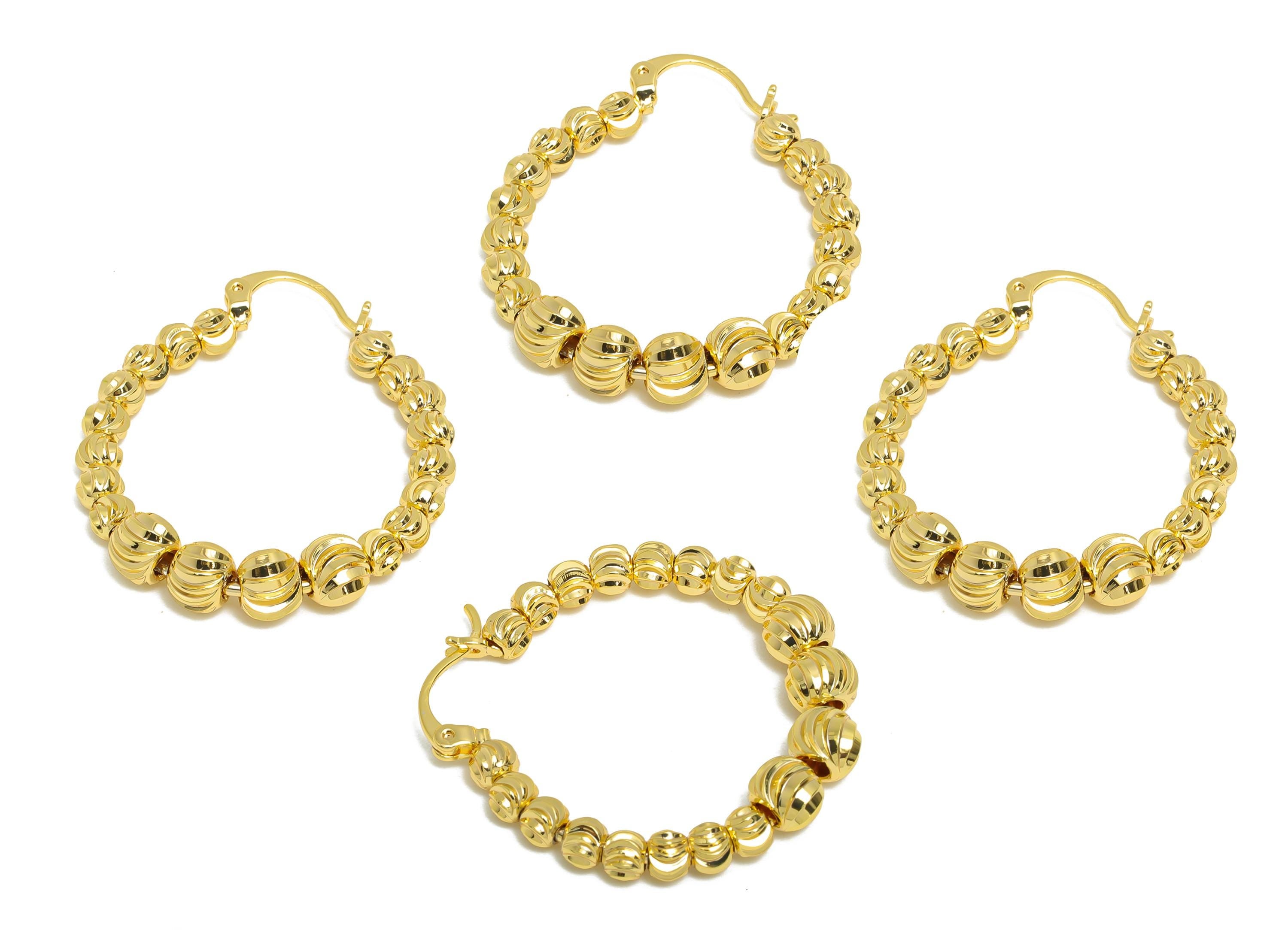 Brass Beaded Hoop Earring - Brass Textured Beaded Hoop - Hinged Back - Classic Gold Hoops - 18k Real Gold Plating - 35x30x5.3mm - RGP9435 - DOMEDBAZAAR