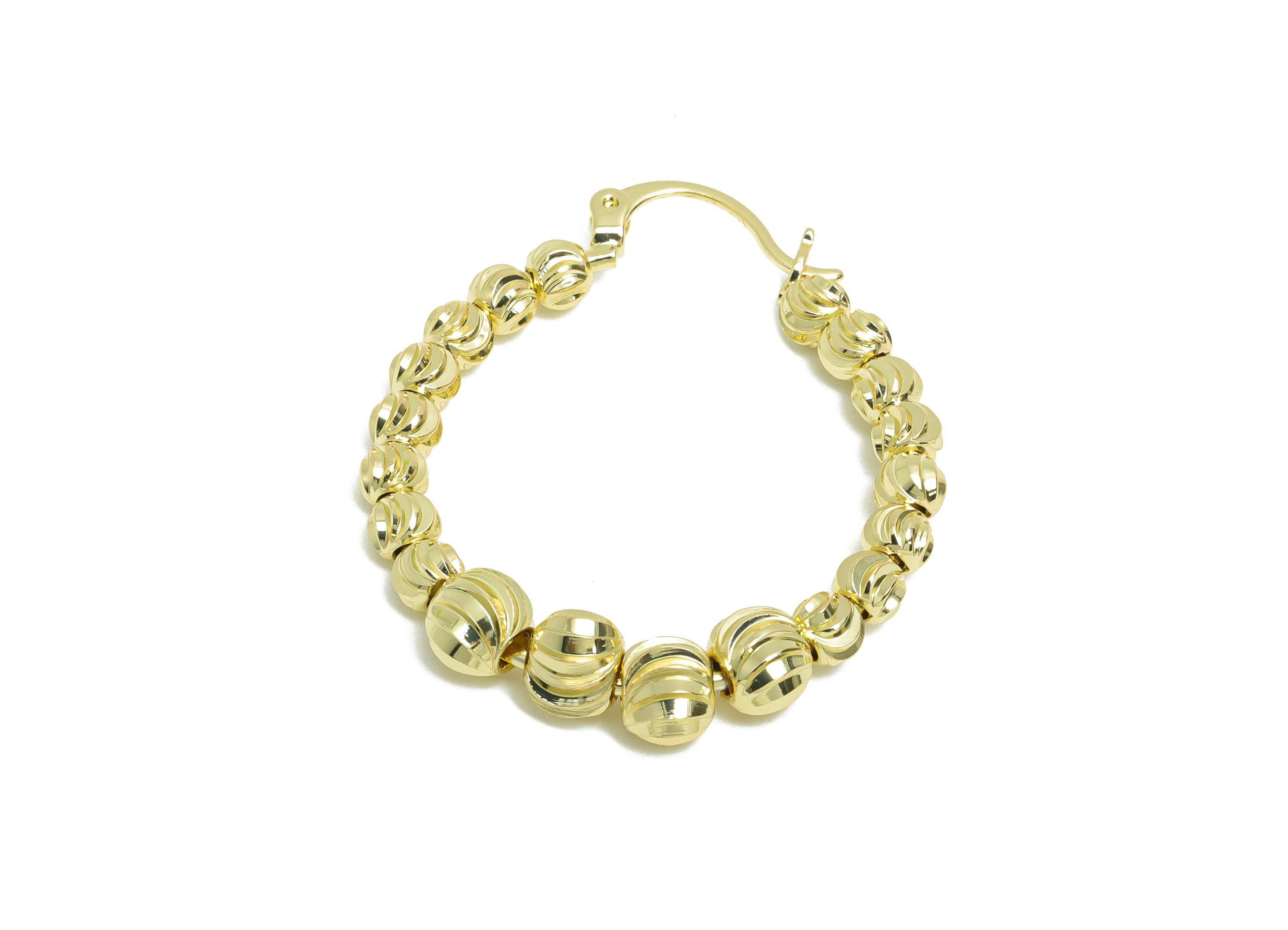 Brass Beaded Hoop Earring - Brass Textured Beaded Hoop - Hinged Back - Classic Gold Hoops - 14k Real Gold Plating - 35x30x5.3mm - RGP9435-14 - DOMEDBAZAAR