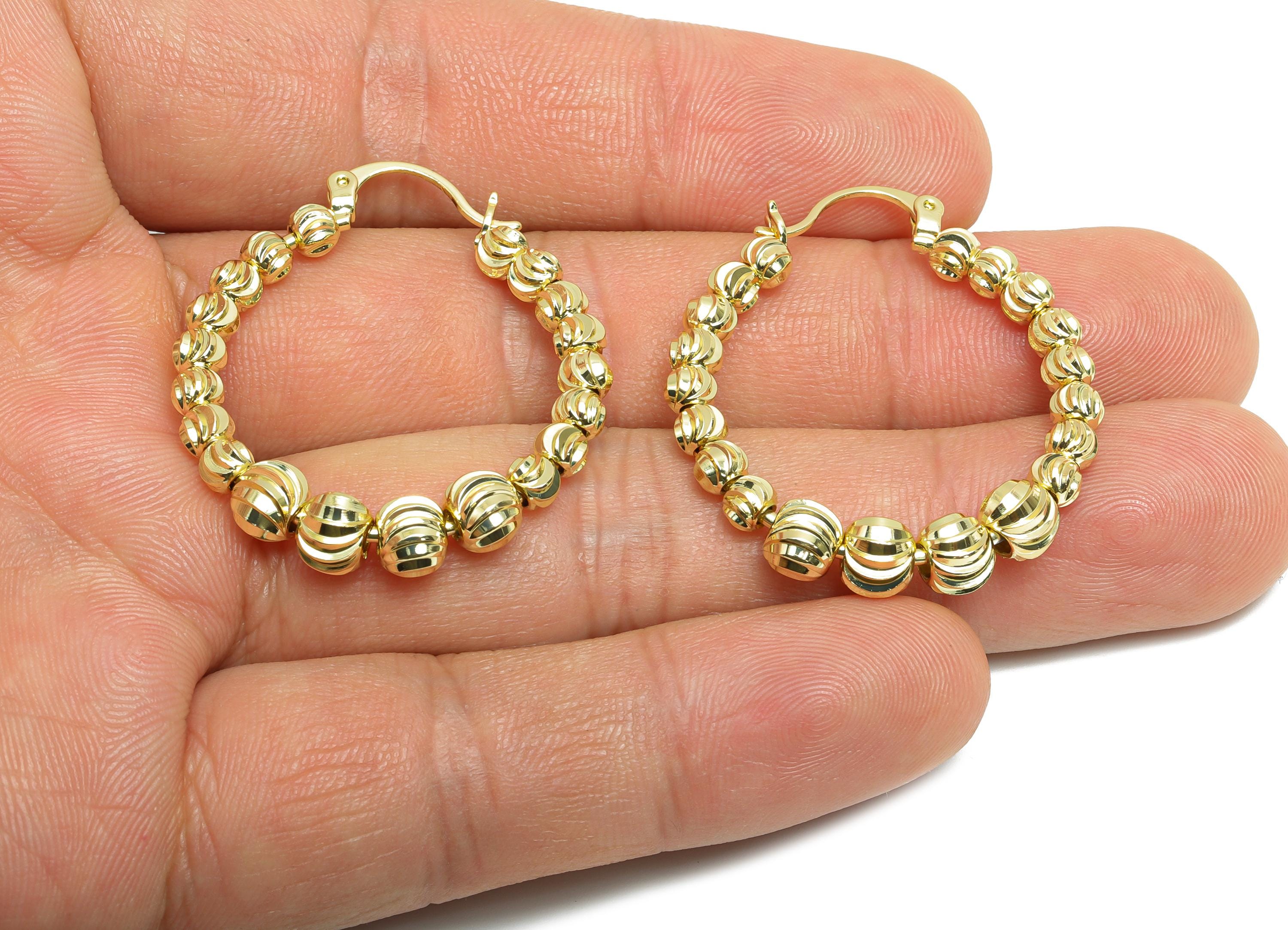 Brass Beaded Hoop Earring - Brass Textured Beaded Hoop - Hinged Back - Classic Gold Hoops - 14k Real Gold Plating - 35x30x5.3mm - RGP9435-14 - DOMEDBAZAAR