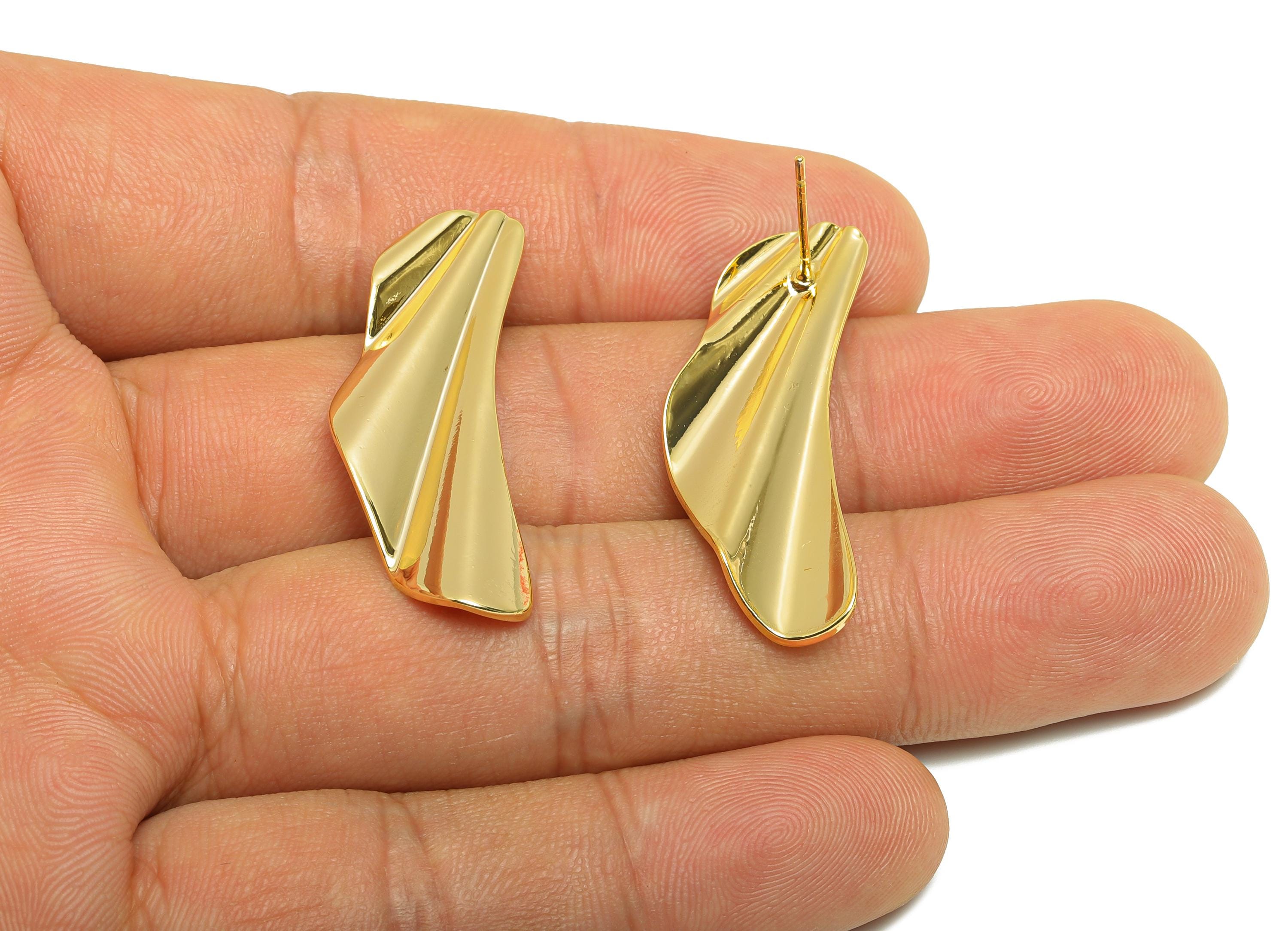 Brass Folding Irregular Earring - Brass Abstract Earring Stud - Minimalist Sculpted Earring Stud - Abstract Jewelry - 36x13x2mm - RGP10057 - DOMEDBAZAAR