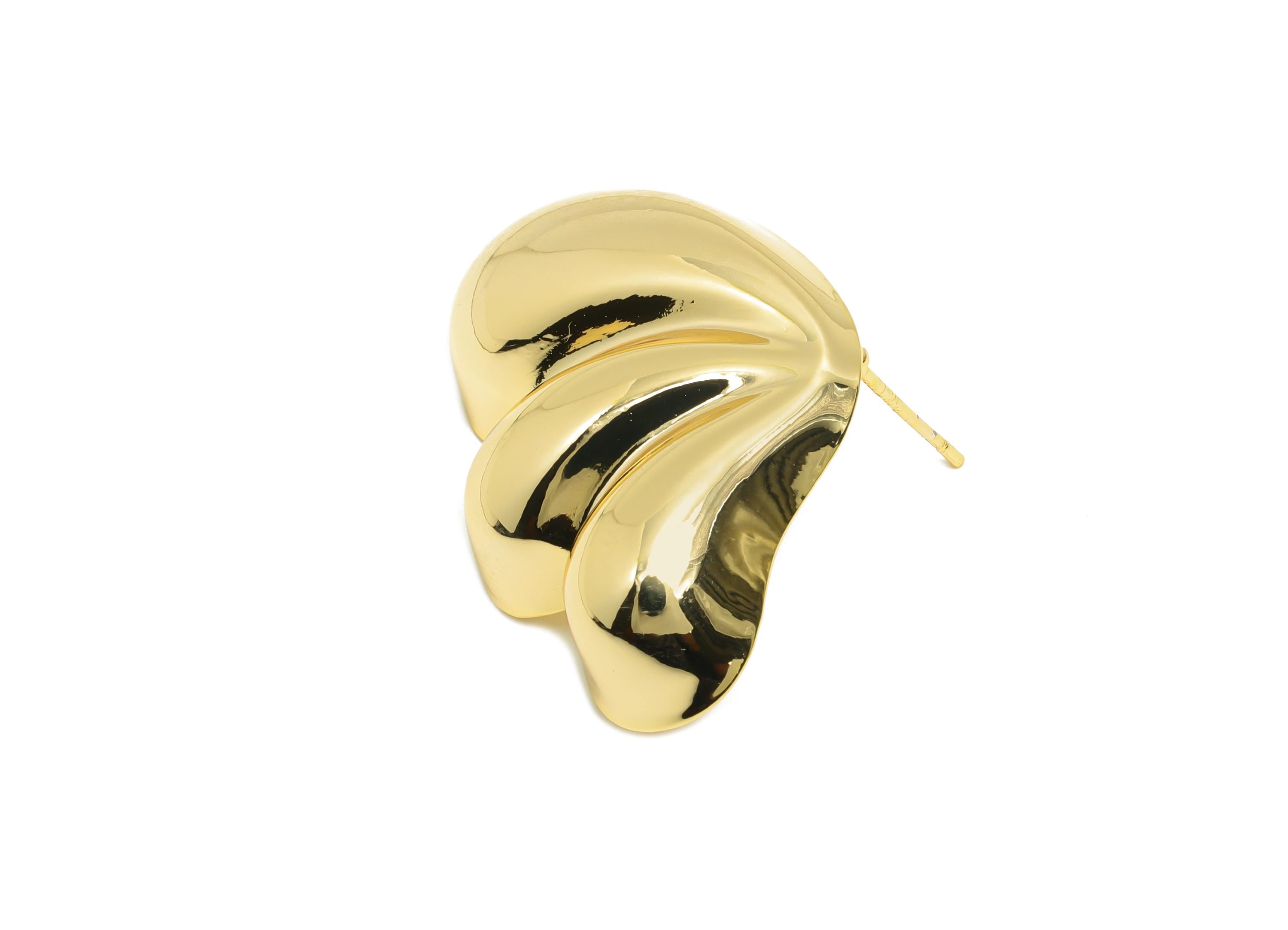Curved Leaf Motif Earring - Brass Unique Sculptural Earring Natural Curves - Minimalist Gold Jewelry - Artistic Jewelry - 33x23x6mm-RGP10037 - DOMEDBAZAAR