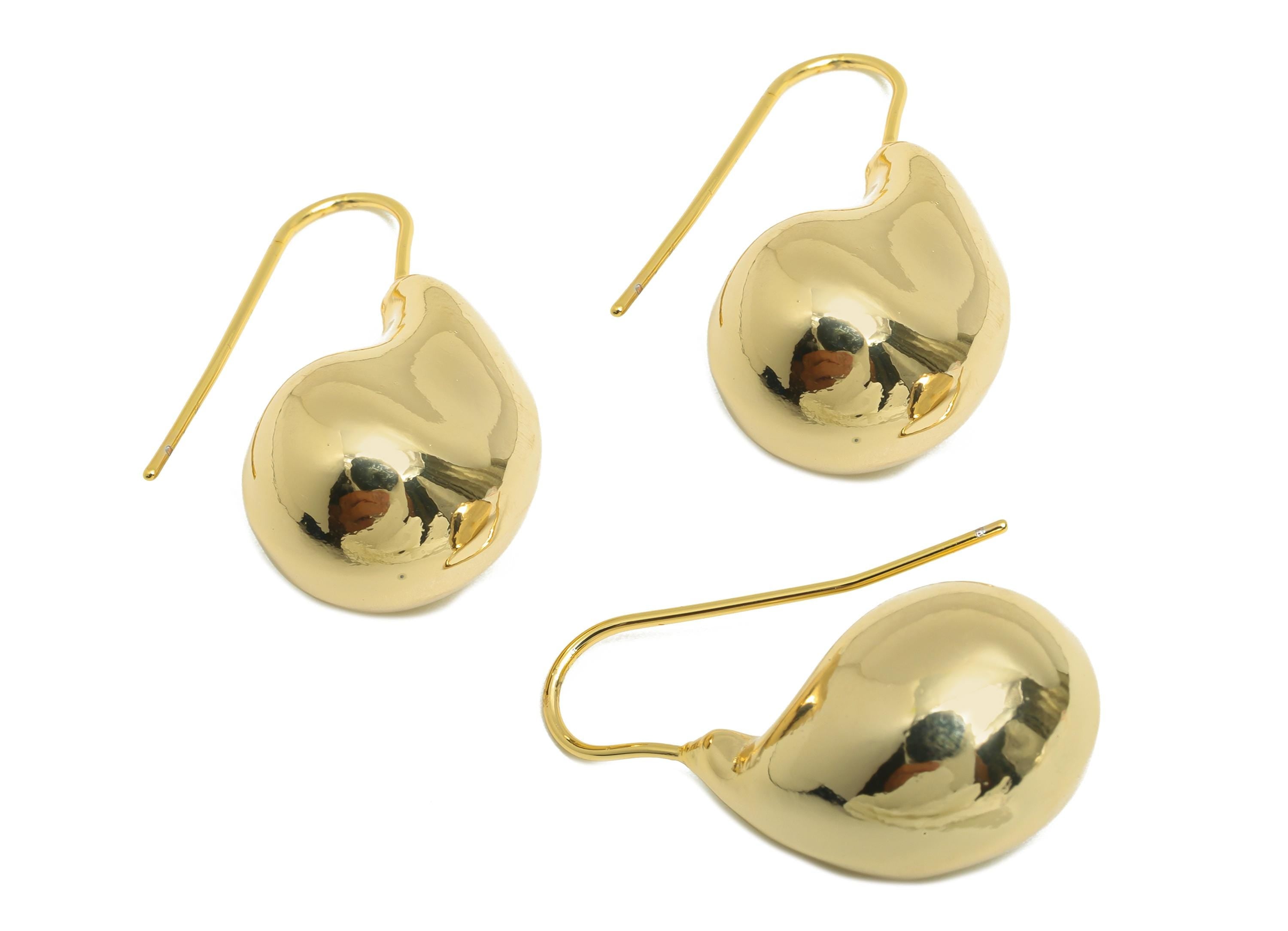 Bold Teardrop Ear Hook - Brass Minimalist Polished Teardrop Hook Wire - Gold Contemporary Earring For Woman - 29.8x14x13mm - RGP10098 - DOMEDBAZAAR