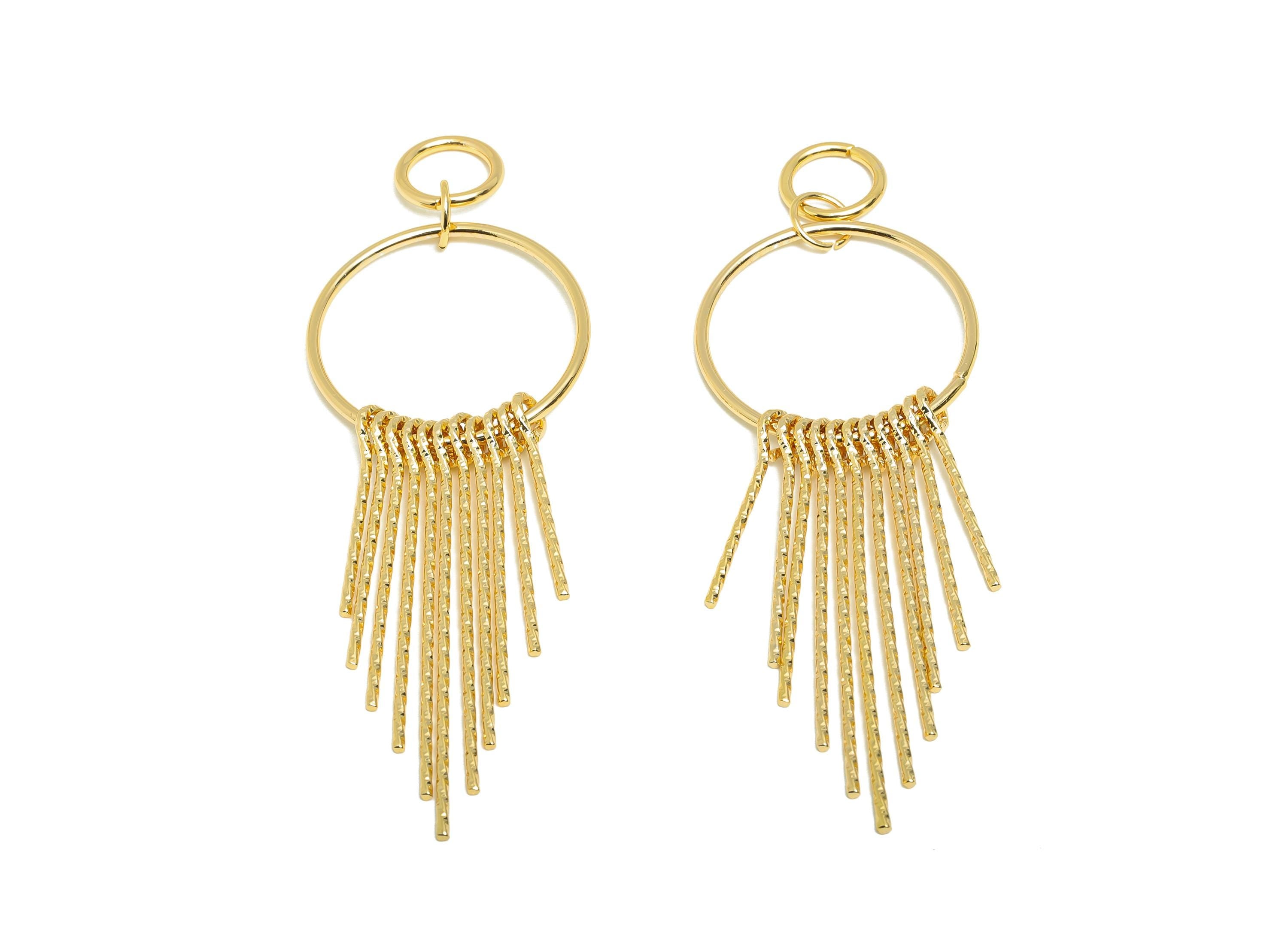 Dangle Tassel Earring Charm - Brass Boho Textured Tassel Charm - Layered Fringe for Bold Look Charm - Gold Jewelry - 90x30x5mm - RGP10113 - DOMEDBAZAAR