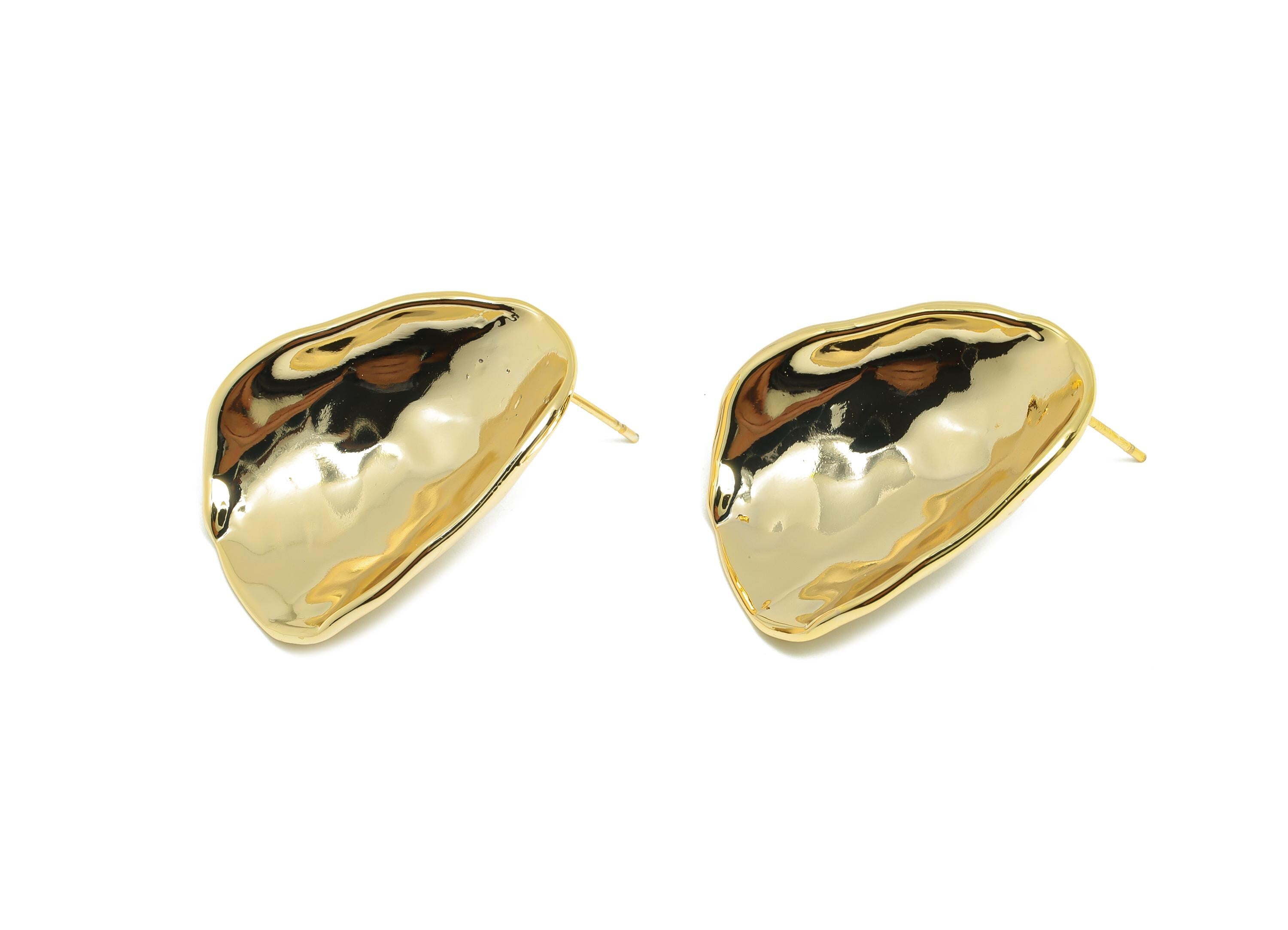 Bold Textured Earring Stud - Brass Gold Artistic Stud Earring - Brass Abstract Sculptural Earring Stud - Gold Jewelry - 28x21x7mm - RGP10100 - DOMEDBAZAAR