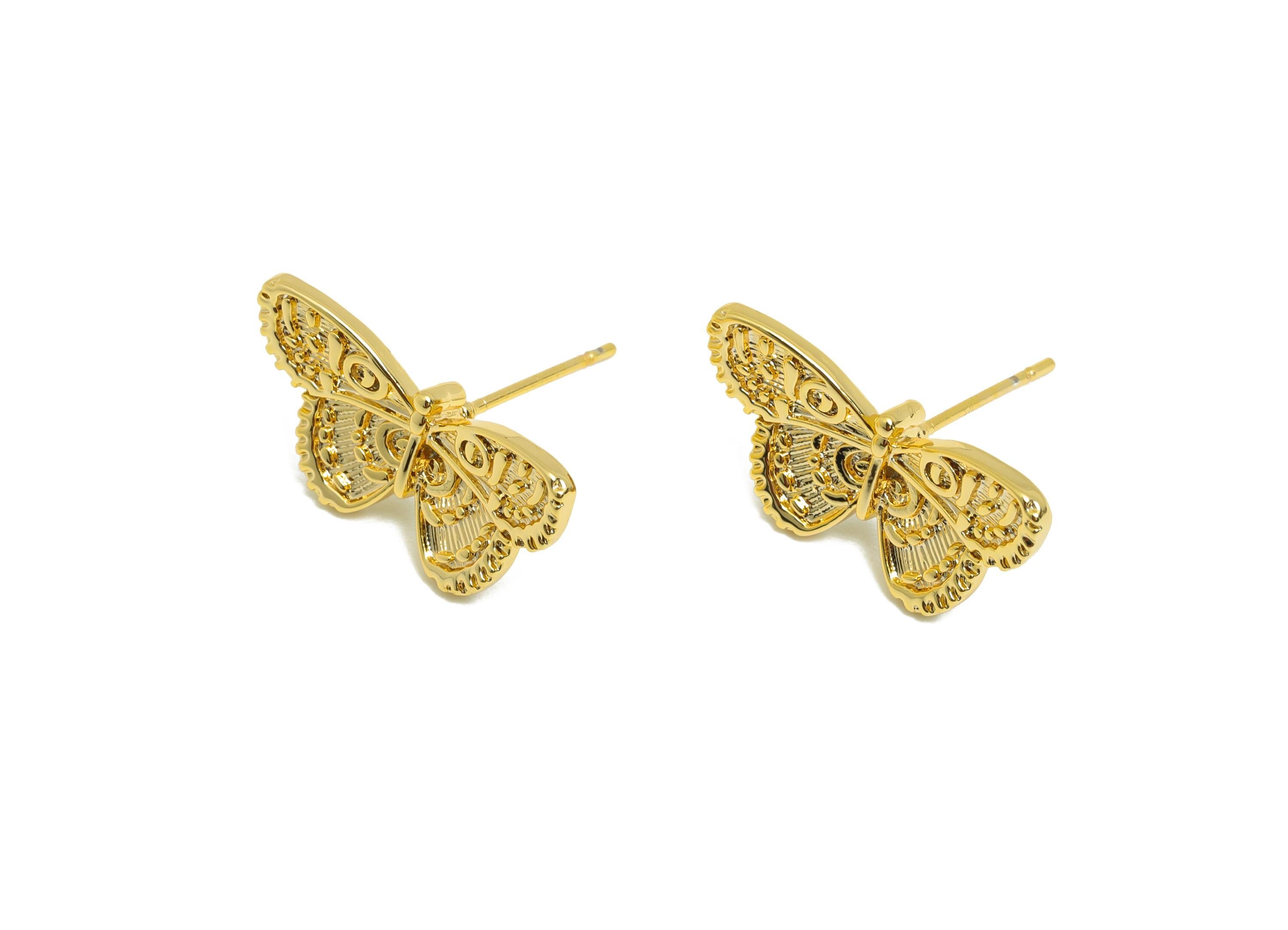 Vintage Butterfly Stud Earring - Brass Textured Butterfly Earring - Nature-Inspired Butterfly Earring - Gold Jewelry - 20x11x3mm - RGP10103 - DOMEDBAZAAR