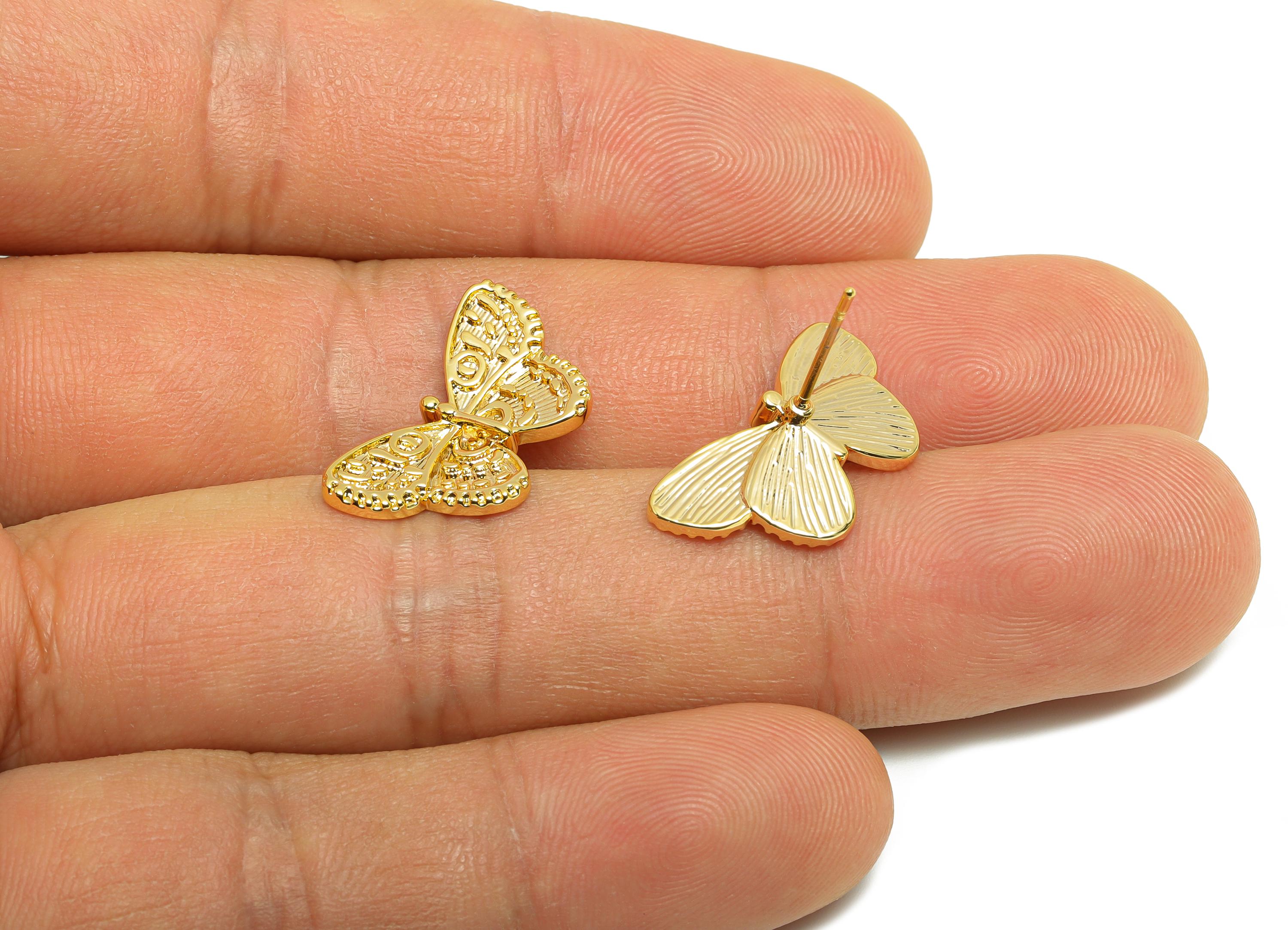 Vintage Butterfly Stud Earring - Brass Textured Butterfly Earring - Nature-Inspired Butterfly Earring - Gold Jewelry - 20x11x3mm - RGP10103 - DOMEDBAZAAR