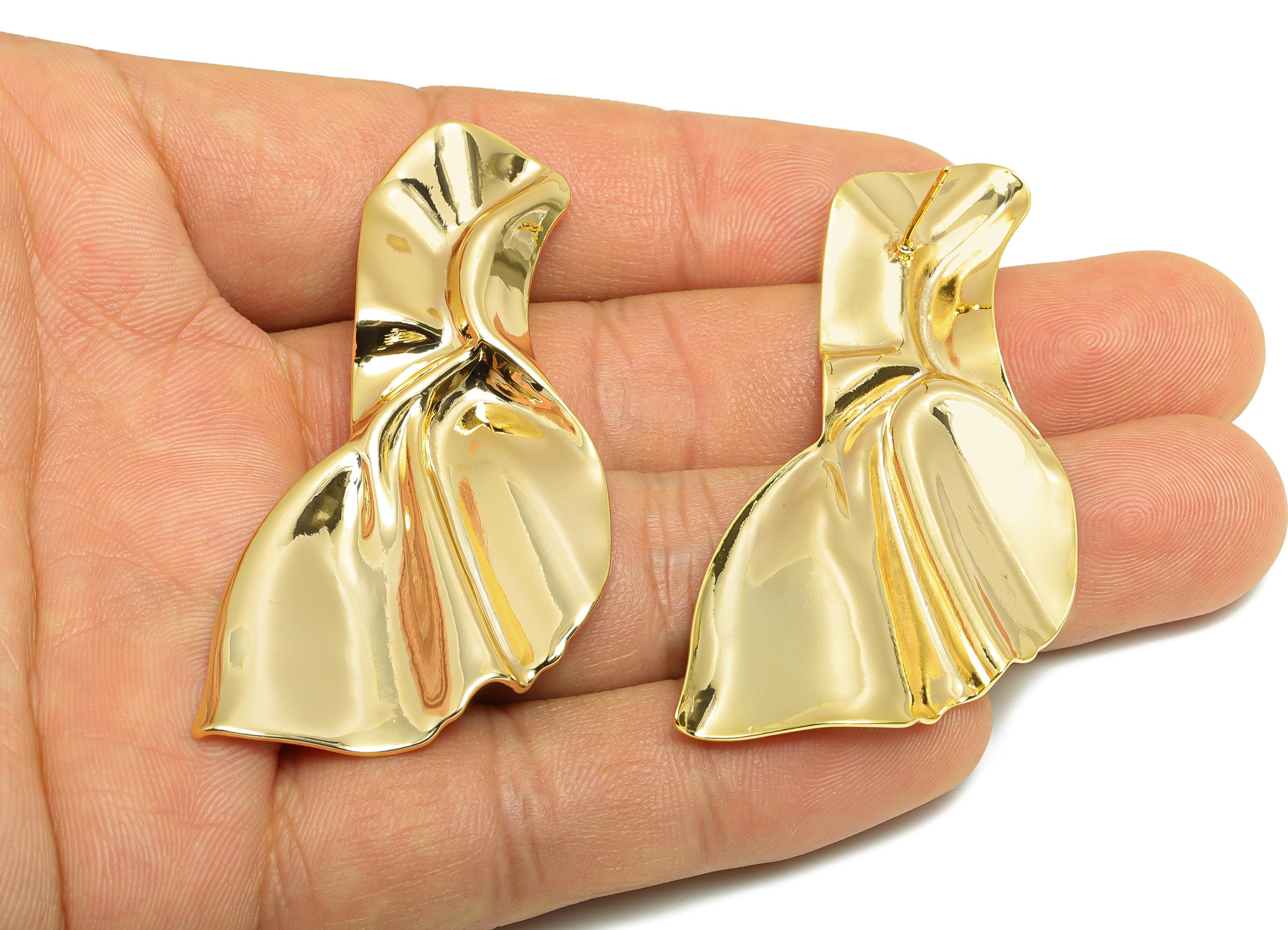 Vintage Irregular Earring - Brass Contemporary Asymmetrical Earring Stud - Sculpted Abstract Statement Earring - 60x31x3mm - RGP10069 - DOMEDBAZAAR
