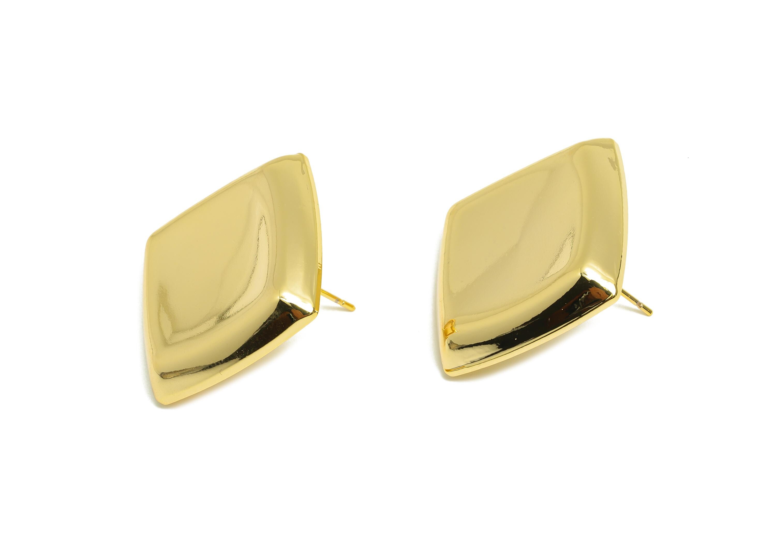 Bold Square Concave Earring Post - Brass Elegant Concave Stud Earring - Trendy Vintage Stud Earring - Gold Jewelry - 31x24x3mm - RGP10061 - DOMEDBAZAAR