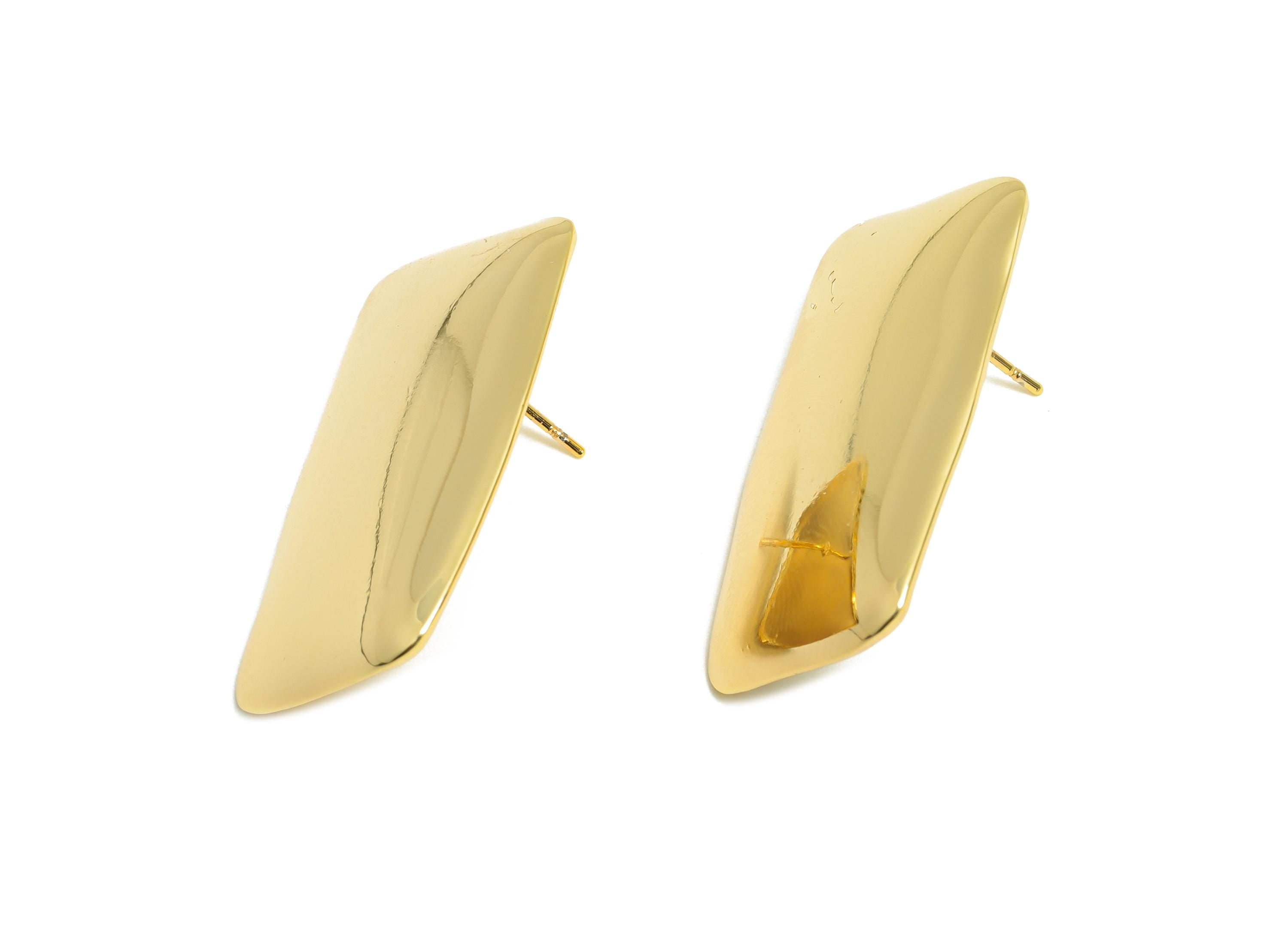 Vintage Geometry Earring - Brass Contemporary Polished Earring Stud - Gold Sleek Geometric Earring Stud - Gold Jewelry - 31x19x2mm -RGP10095 - DOMEDBAZAAR