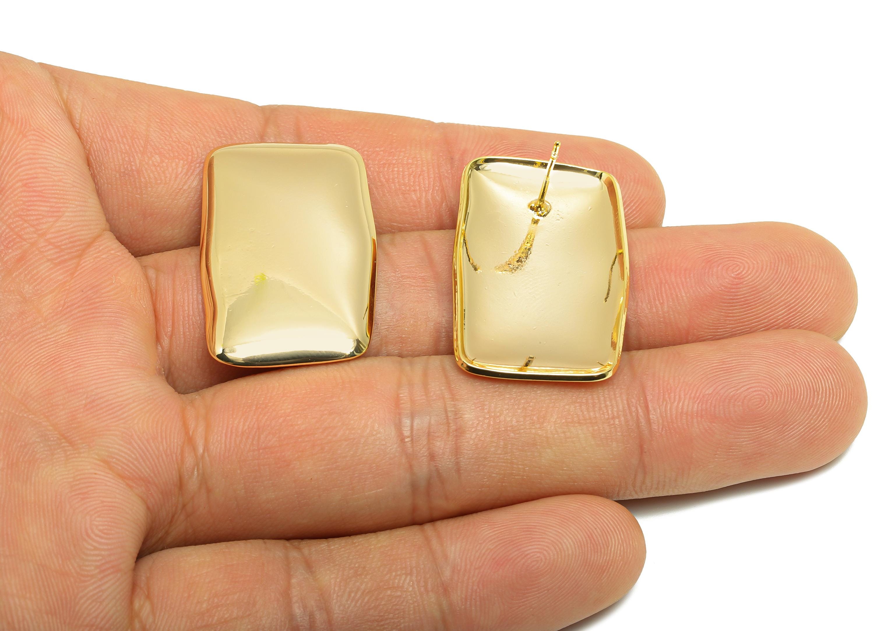 Vintage Geometry Earring - Brass Contemporary Polished Earring Stud - Gold Sleek Geometric Earring Stud - Gold Jewelry - 31x19x2mm -RGP10095 - DOMEDBAZAAR