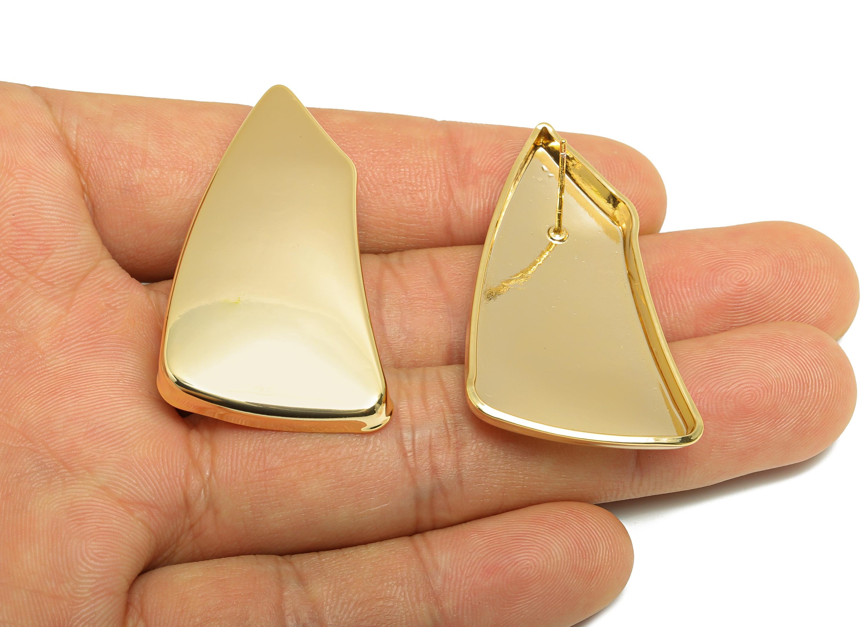 Vintage Irregular Earring - Brass Bold Gold Contemporary Polished Stud - Sleek Asymmetrical Earring Stud - Gold Jewelry - 46x25x5mm-RGP10093 - DOMEDBAZAAR