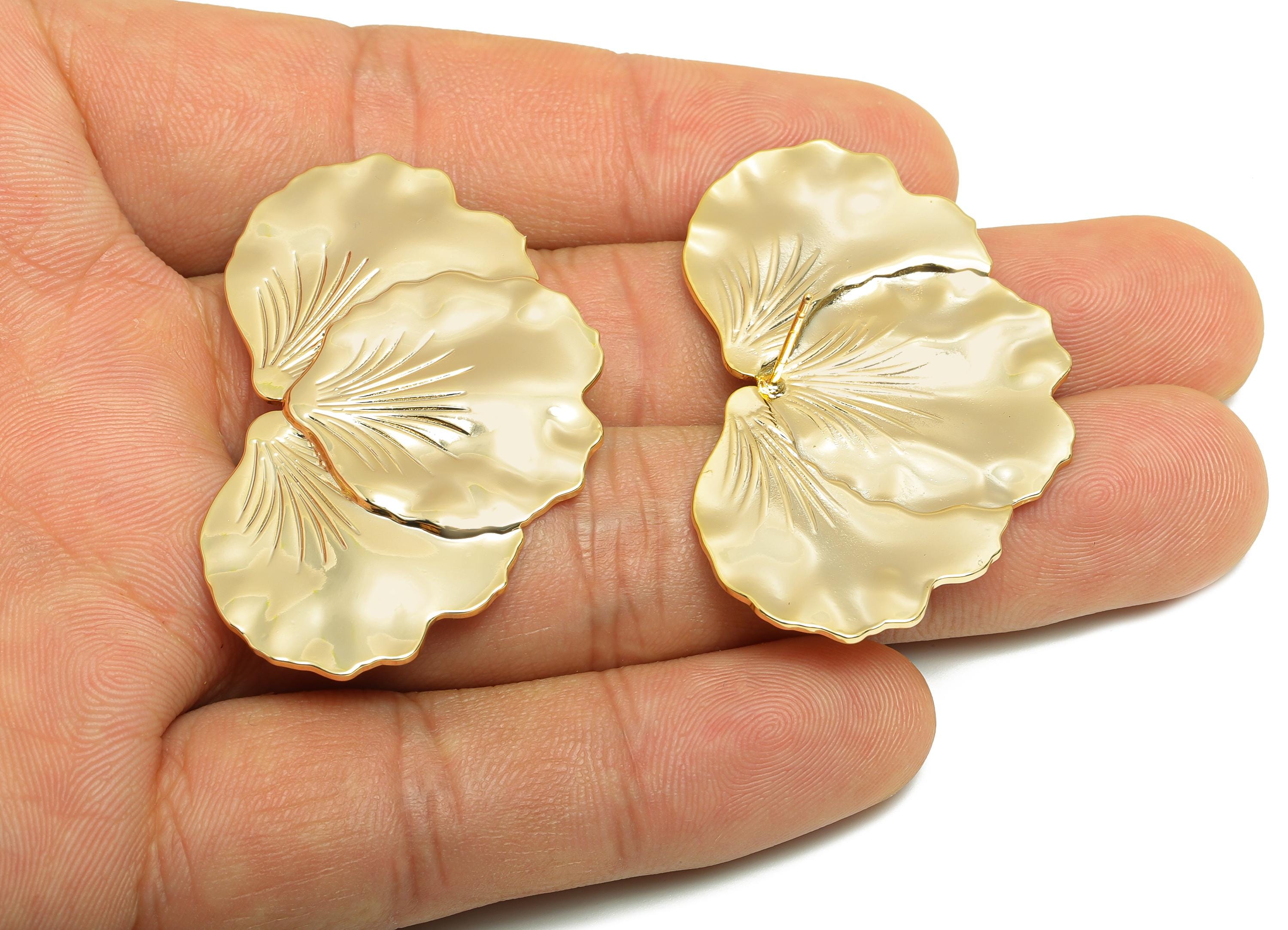 Delicate Leaf Earring Post - Brass Textured Petal with Floral Earring Post - Petal Intricate Floral - Nature Jewelry - 47x29x2mm - RGP10087 - DOMEDBAZAAR