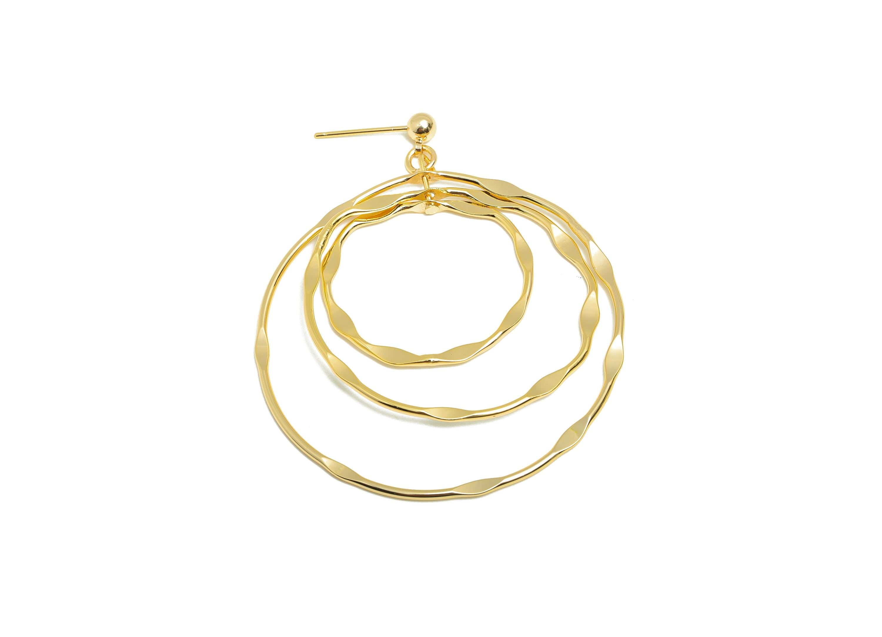 Hammered Earring Stud - Brass Boho Chic Layered Hoop Earring Post - Hammered Double Hoop Earring Post - Gold Jewelry - 58x47x4mm - RGP10117 - DOMEDBAZAAR