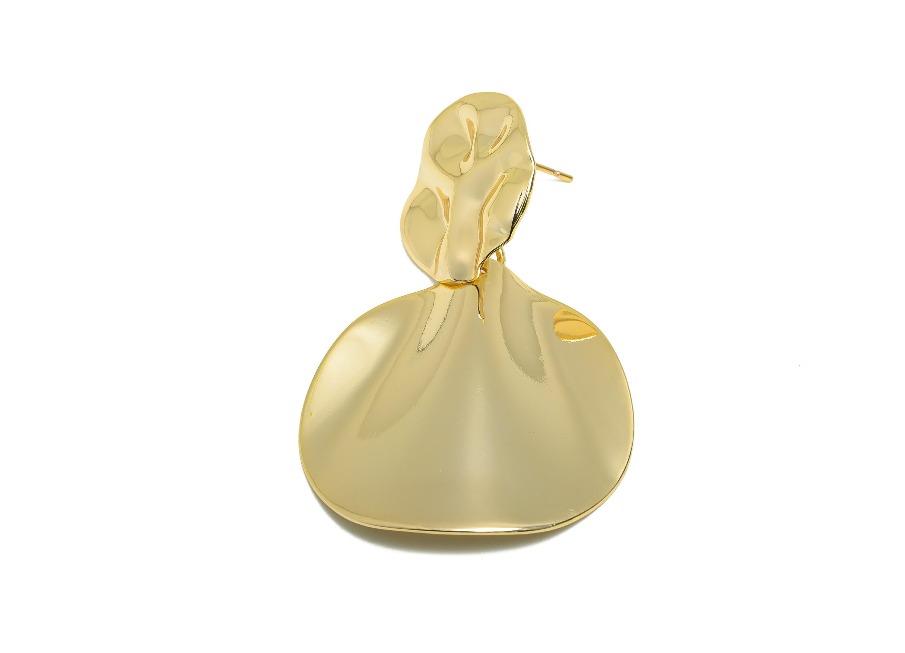 Brass Artistic Round Earring - Brass Unique Texture Wavy Earring Post - Gold Vintage Dangle Earring - Gold Jewelry - 50x33x4.5mm - RGP10083 - DOMEDBAZAAR