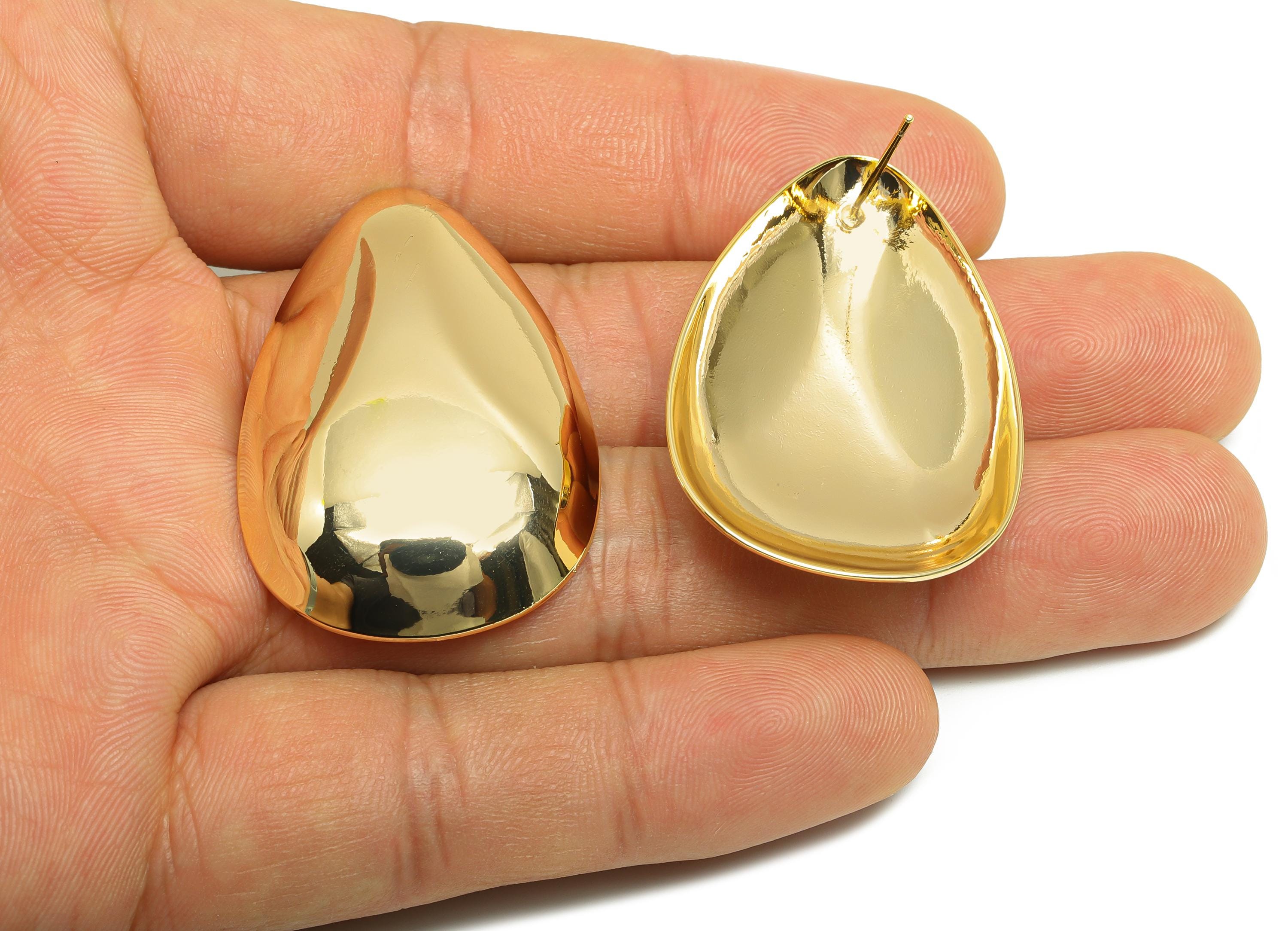 Gold Sleek Teardrop Earring - Brass Minimalist Teardrop Statement Earring - Minimalist Earring - Artistic Jewelry - 41.5x27x6.5mm - RGP10063 - DOMEDBAZAAR