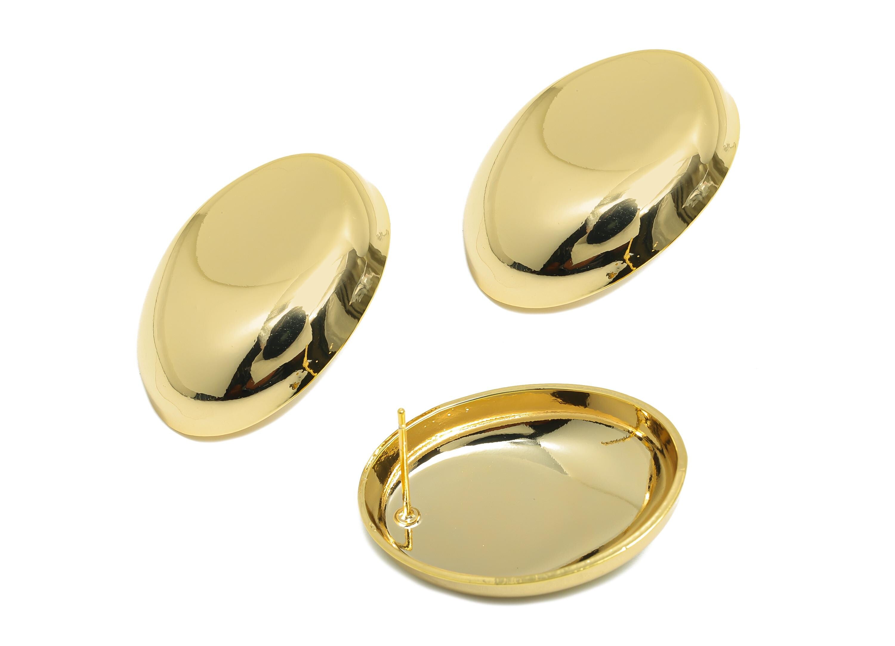 Classic Domed Oval Stud - Brass Modern Geometry Earring Stud - Minimalist Elegant Curves Earring - Gold Jewelry - 31x24x6mm - RGP10047 - DOMEDBAZAAR