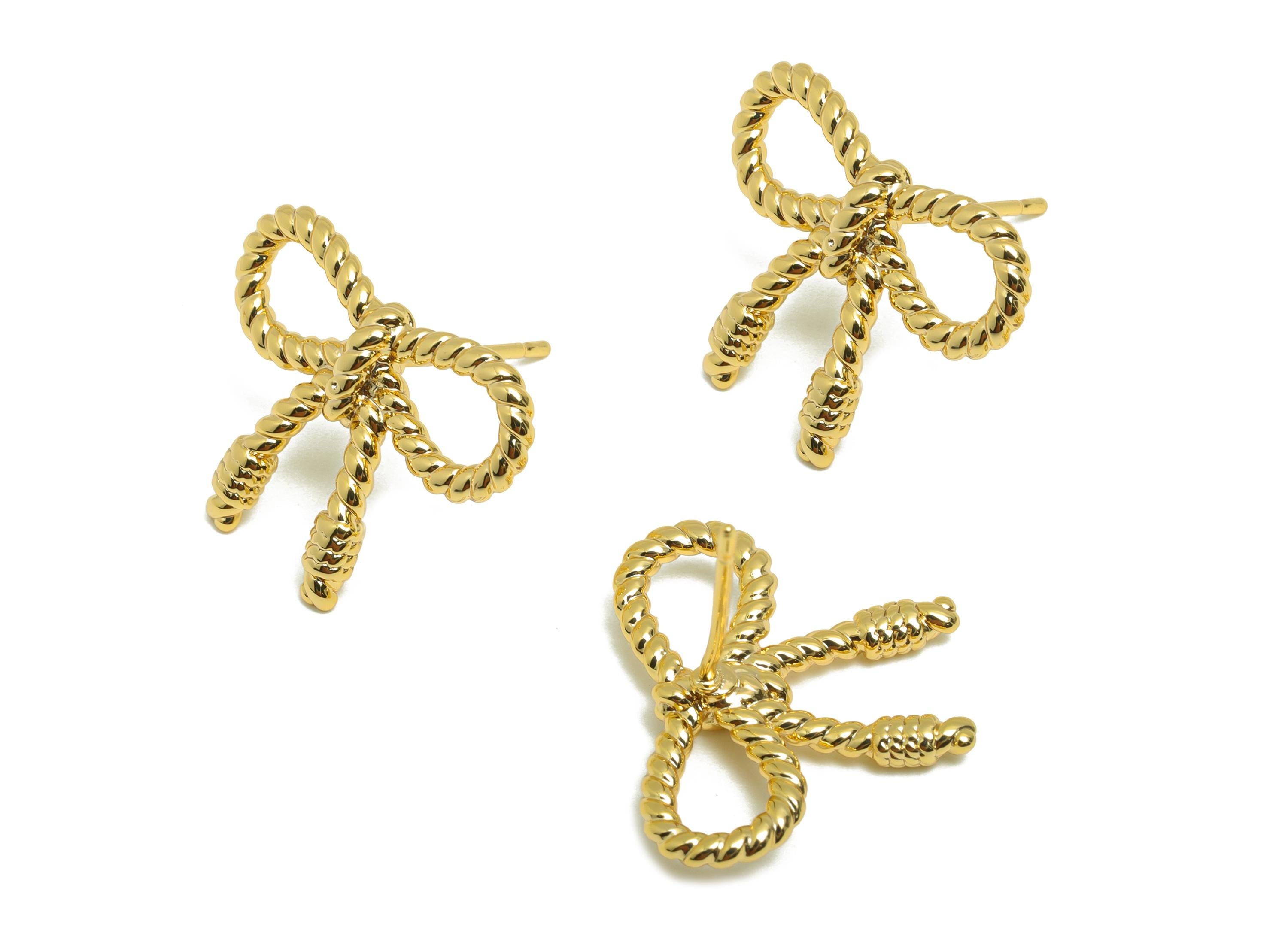 Vintage Bow Earring - Brass Twist Knot Earring Post - Artisan Antique Jewelry - Handcrafted Jewelry - Gold Jewelry - 20x16x4mm - RGP10099 - DOMEDBAZAAR