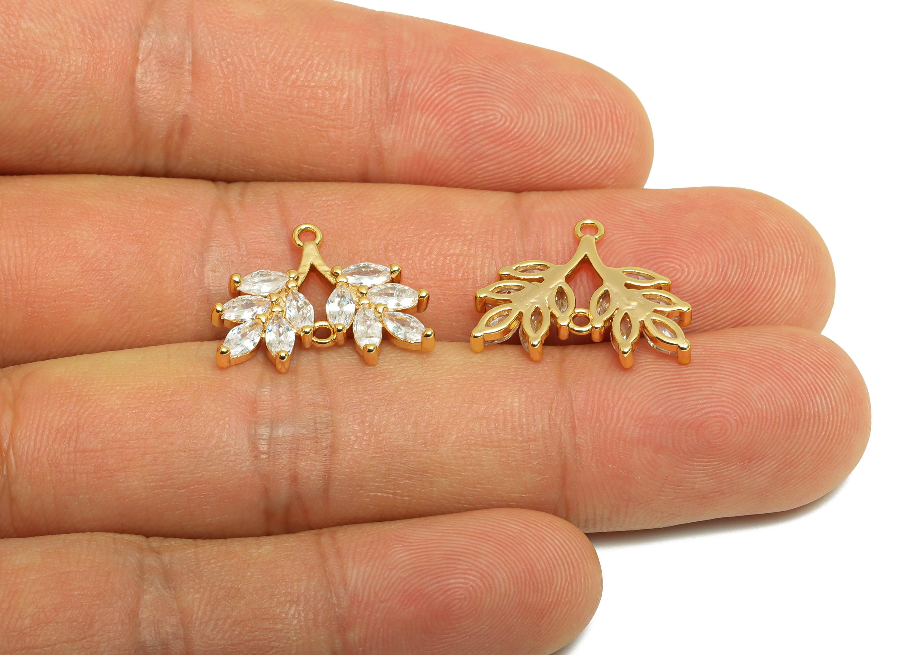 Brass Leaf Earring Charm - Brass Zircon Botanical Pendant - Sparkling White Marquise - Elegant Jewelry - Gold Jewelry - 19x15x2mm - RGP10128 - DOMEDBAZAAR