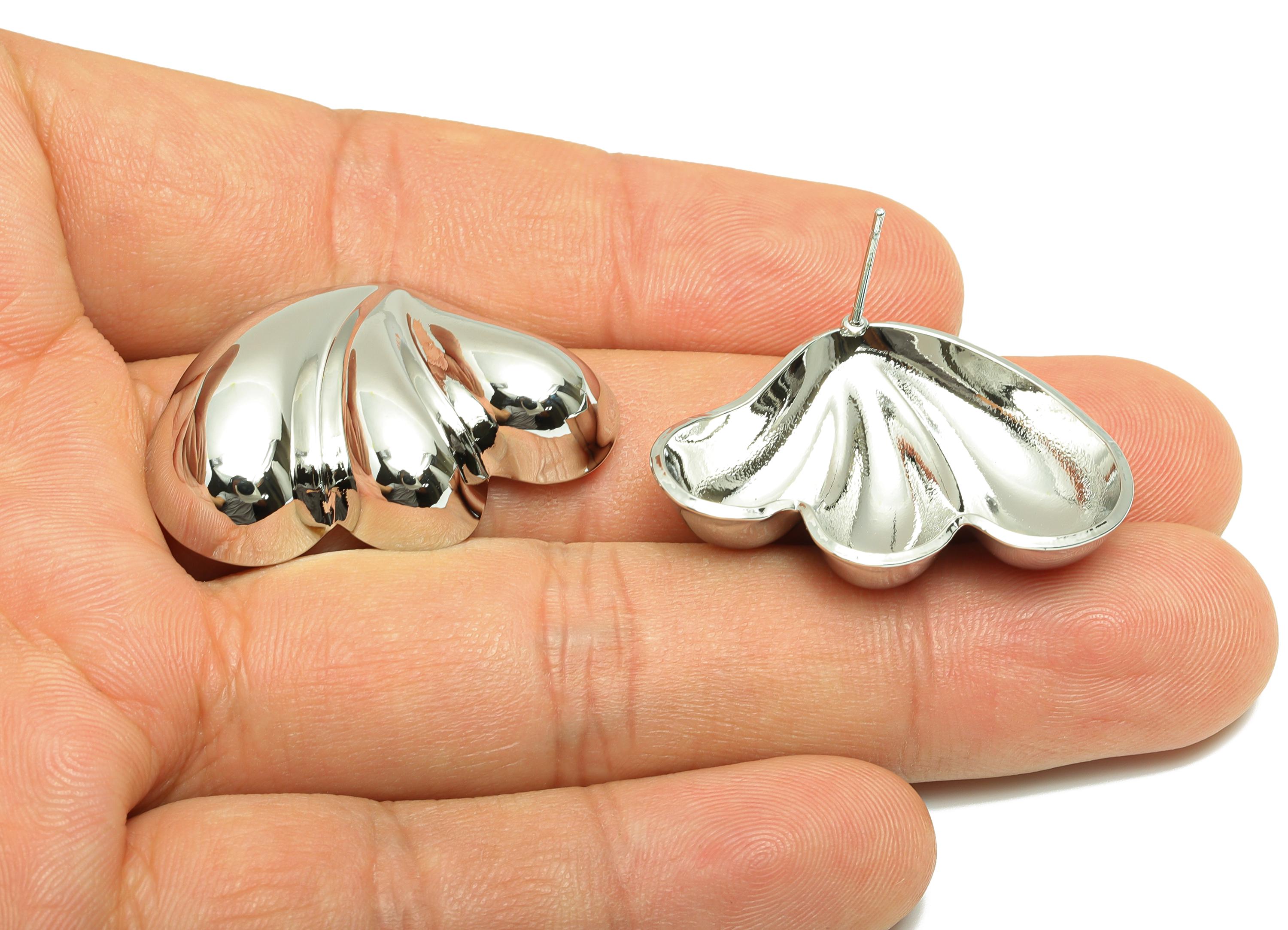 Curved Leaf Motif Earring - Brass Unique Sculptural Earring Natural Curves - Minimalist Jewelry - Artistic Silver Jewelry-33x23x6mm-RGP10036 - DOMEDBAZAAR