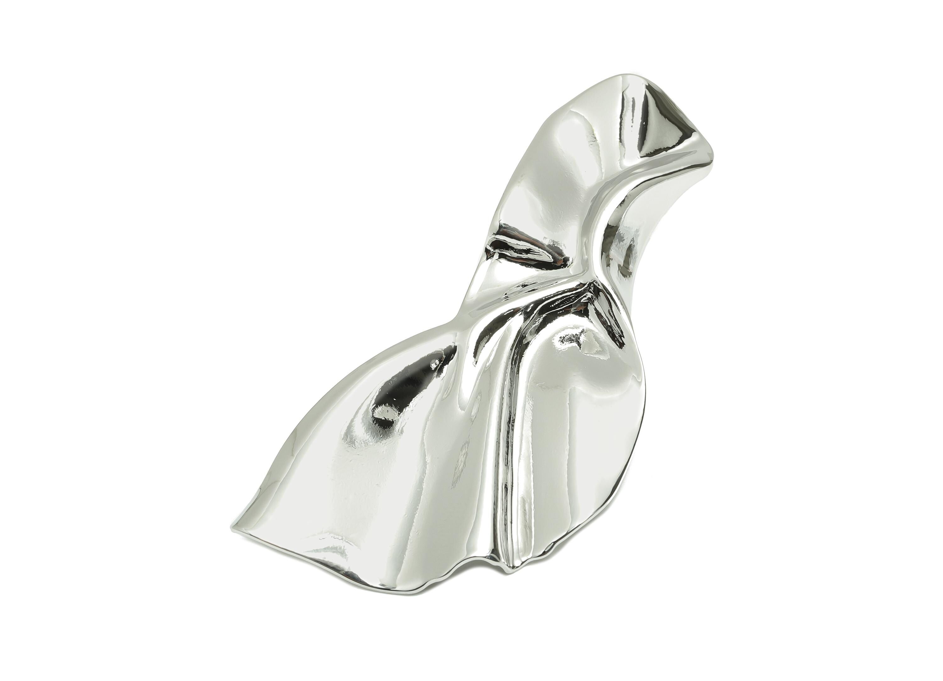 Vintage Irregular Earring - Brass Contemporary Asymmetrical Earring Stud - Sculpted Abstract Earring - White Gold Plated -60x31x3mm-RGP10068 - DOMEDBAZAAR