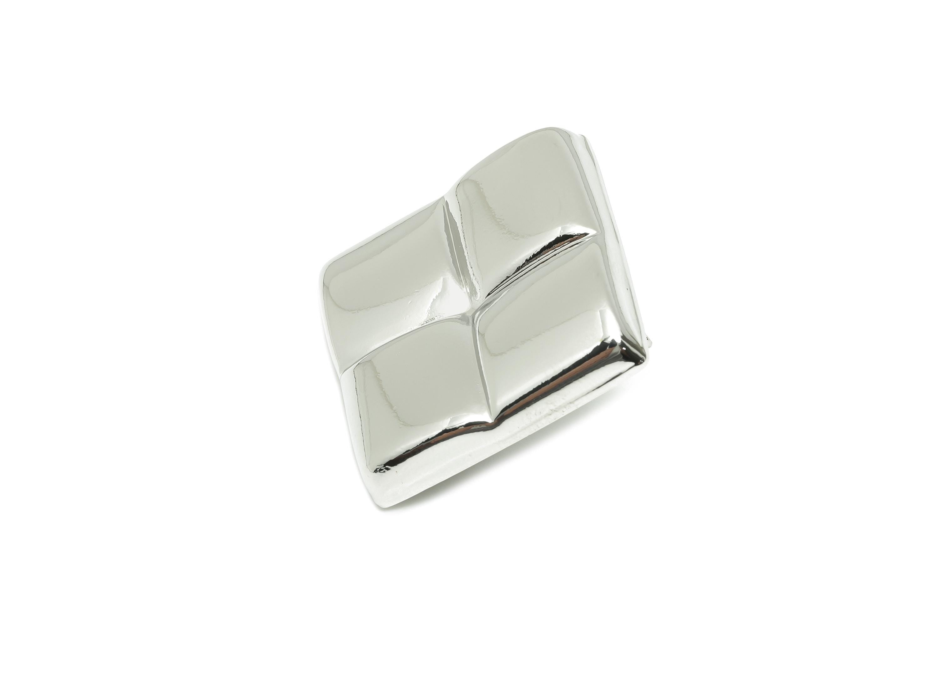 Brass Vintage Earring - Brass Pillow Cushion Square Earring - Geometric Four-Panel Stud Earring - White Gold Plated - 38x29x4mm - RGP10054 - DOMEDBAZAAR