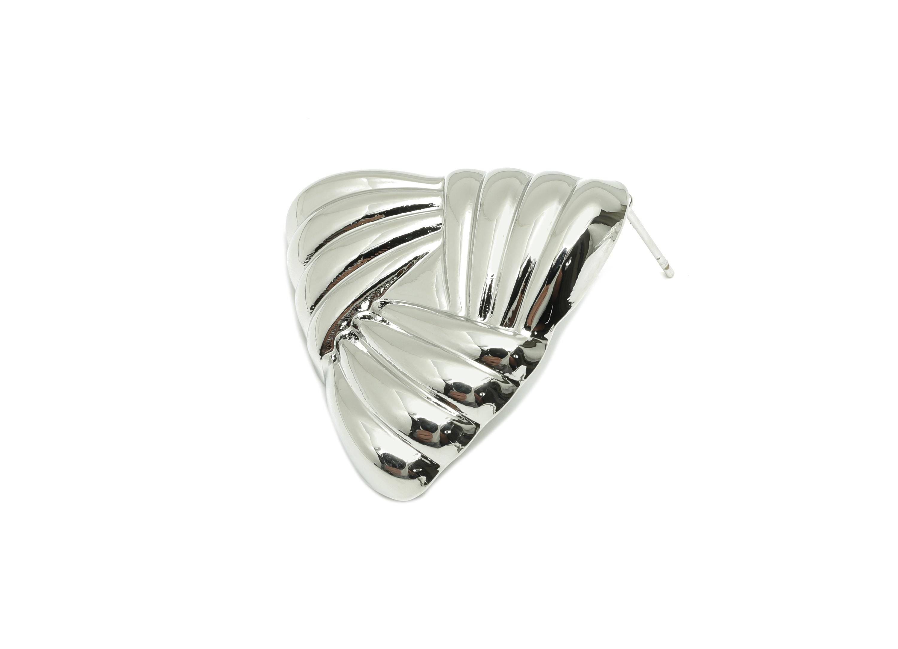 Vintage Triangle Earring - Brass Geometric Folded Earring - Retro Triangular Clip-On Earring Stud - White Gold Plated - 29x28x4mm - RGP10040 - DOMEDBAZAAR