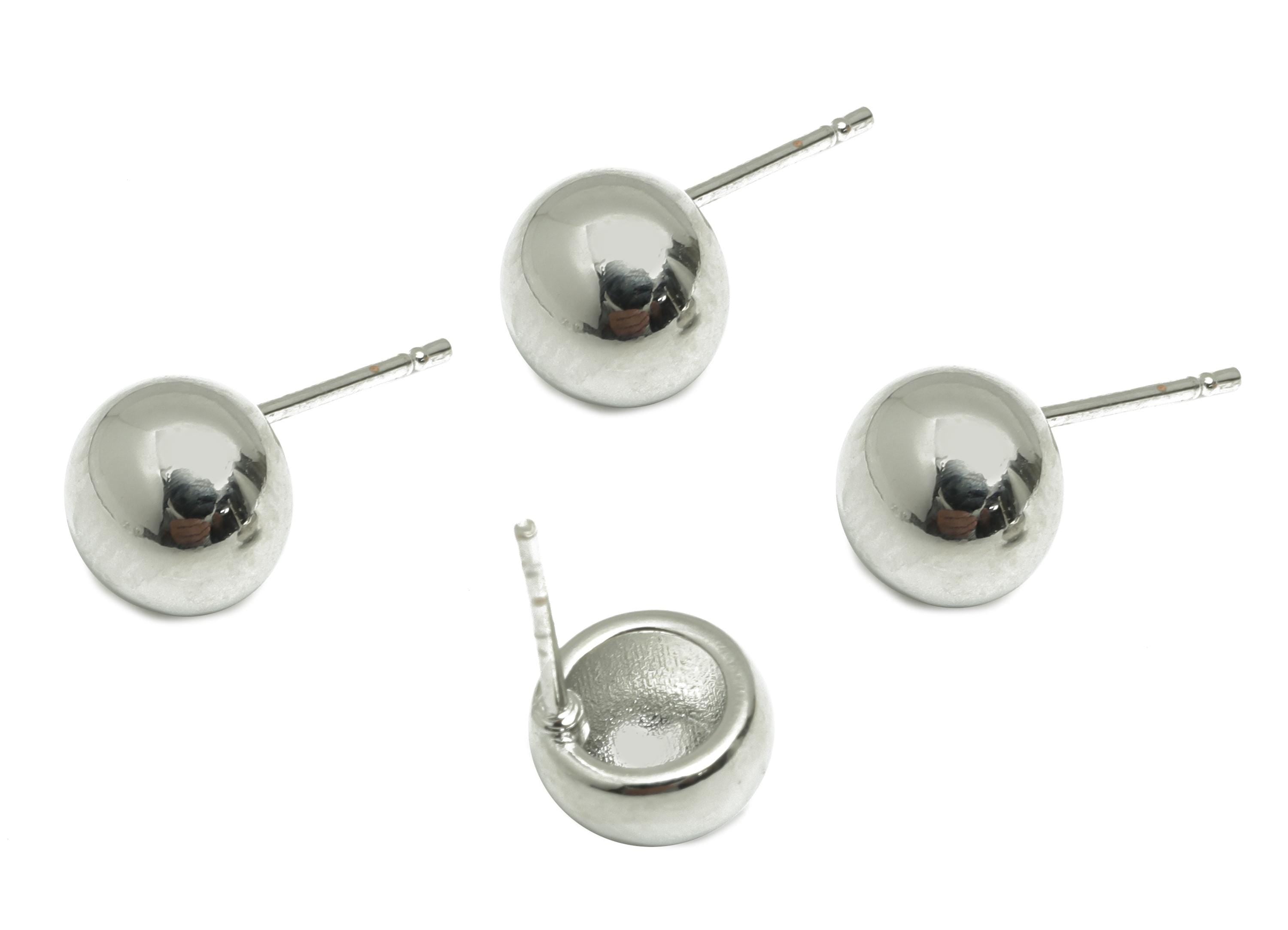 Brass Classic Stud Earring - Brass Minimalist Geometry Earring Post - Everyday Wear Jewelry - White Gold Plated - 7.6x7.6x4mm - RGP10119 - DOMEDBAZAAR