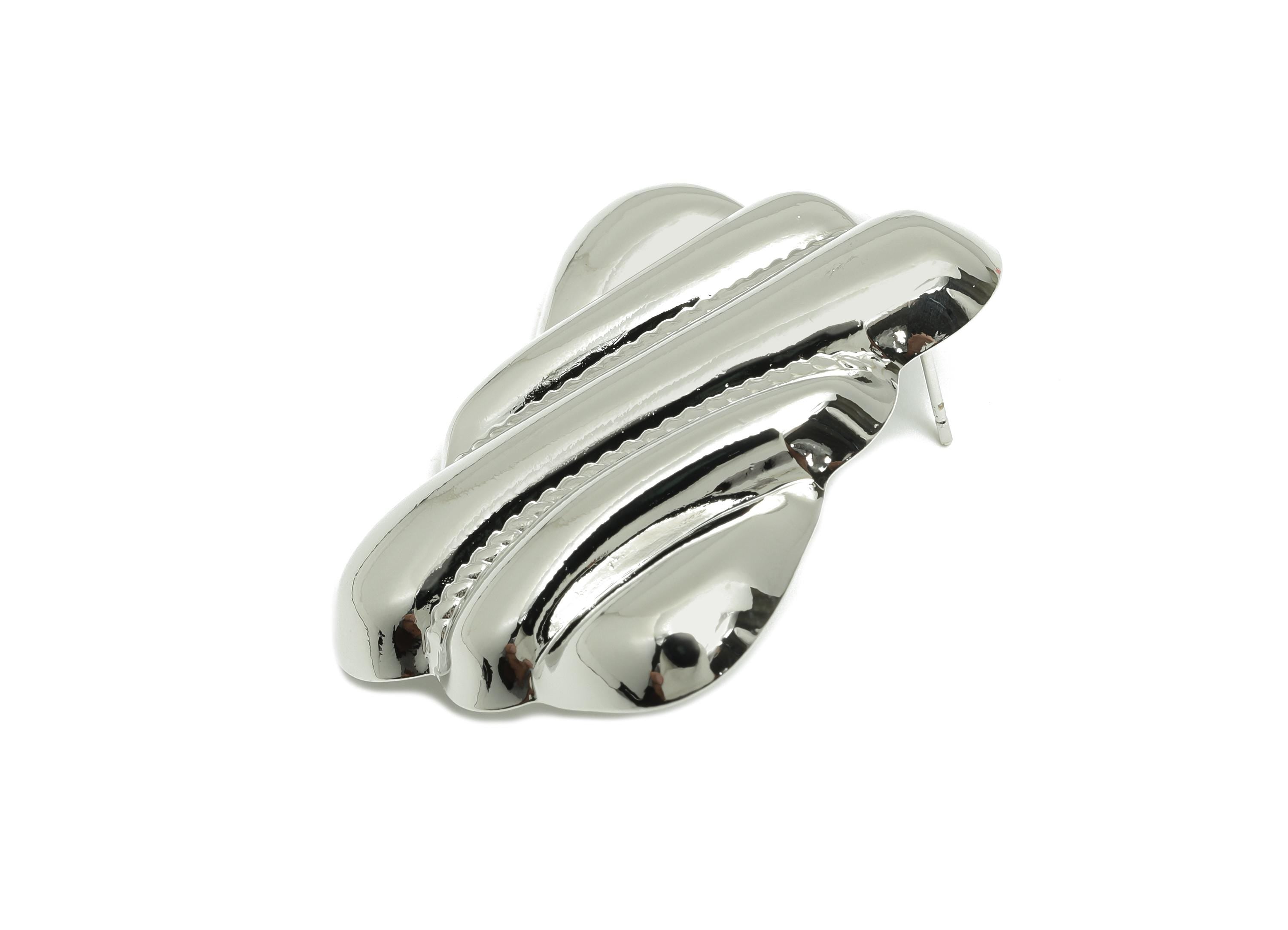 Gold Vintage Earring - Brass Textured Abstract Earring Post - Elegant Vintage Rippled Earring Stud - White Gold Plated - 39mx29x5mm-RGP10038 - DOMEDBAZAAR