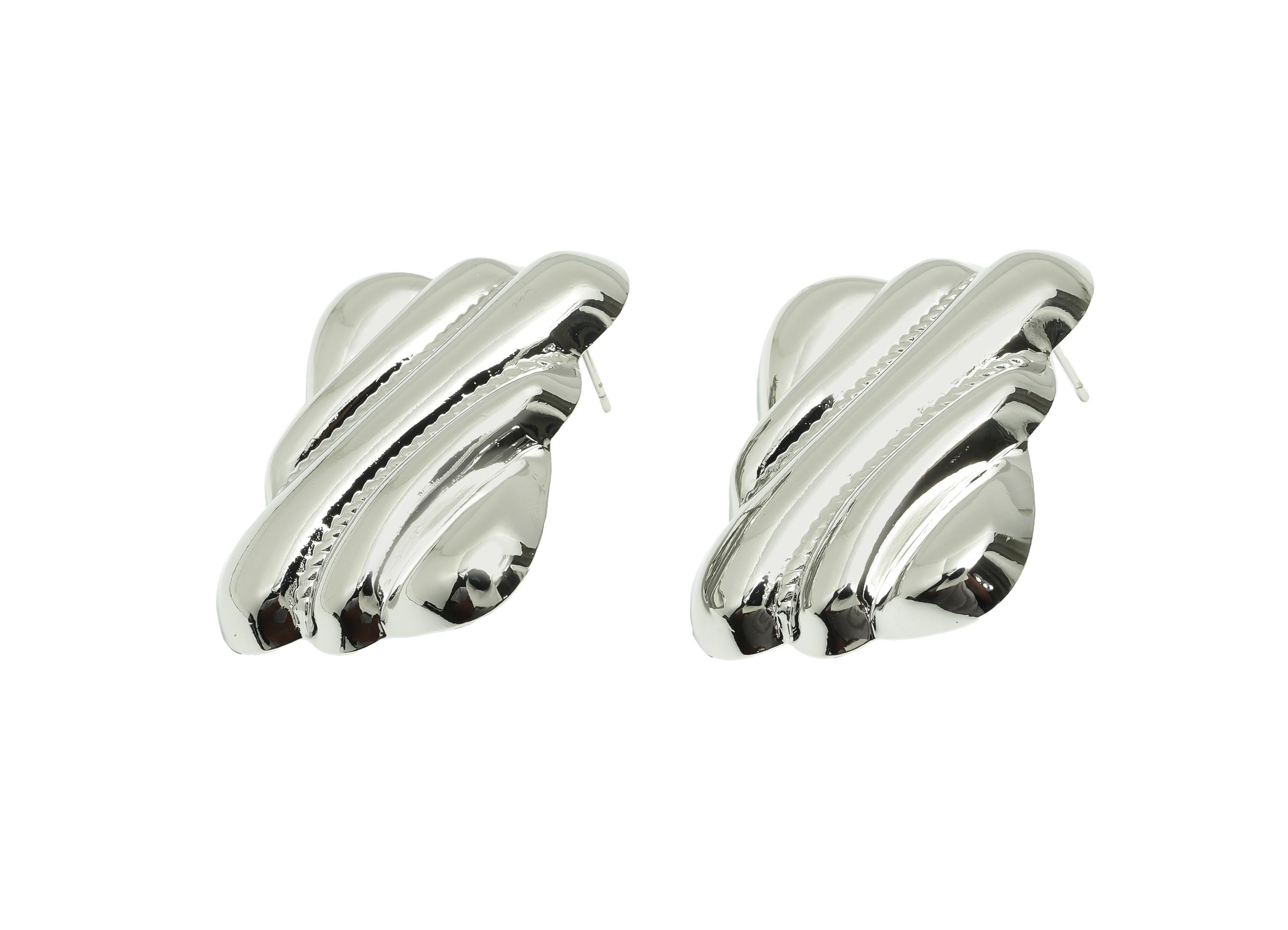 Gold Vintage Earring - Brass Textured Abstract Earring Post - Elegant Vintage Rippled Earring Stud - White Gold Plated - 39mx29x5mm-RGP10038 - DOMEDBAZAAR