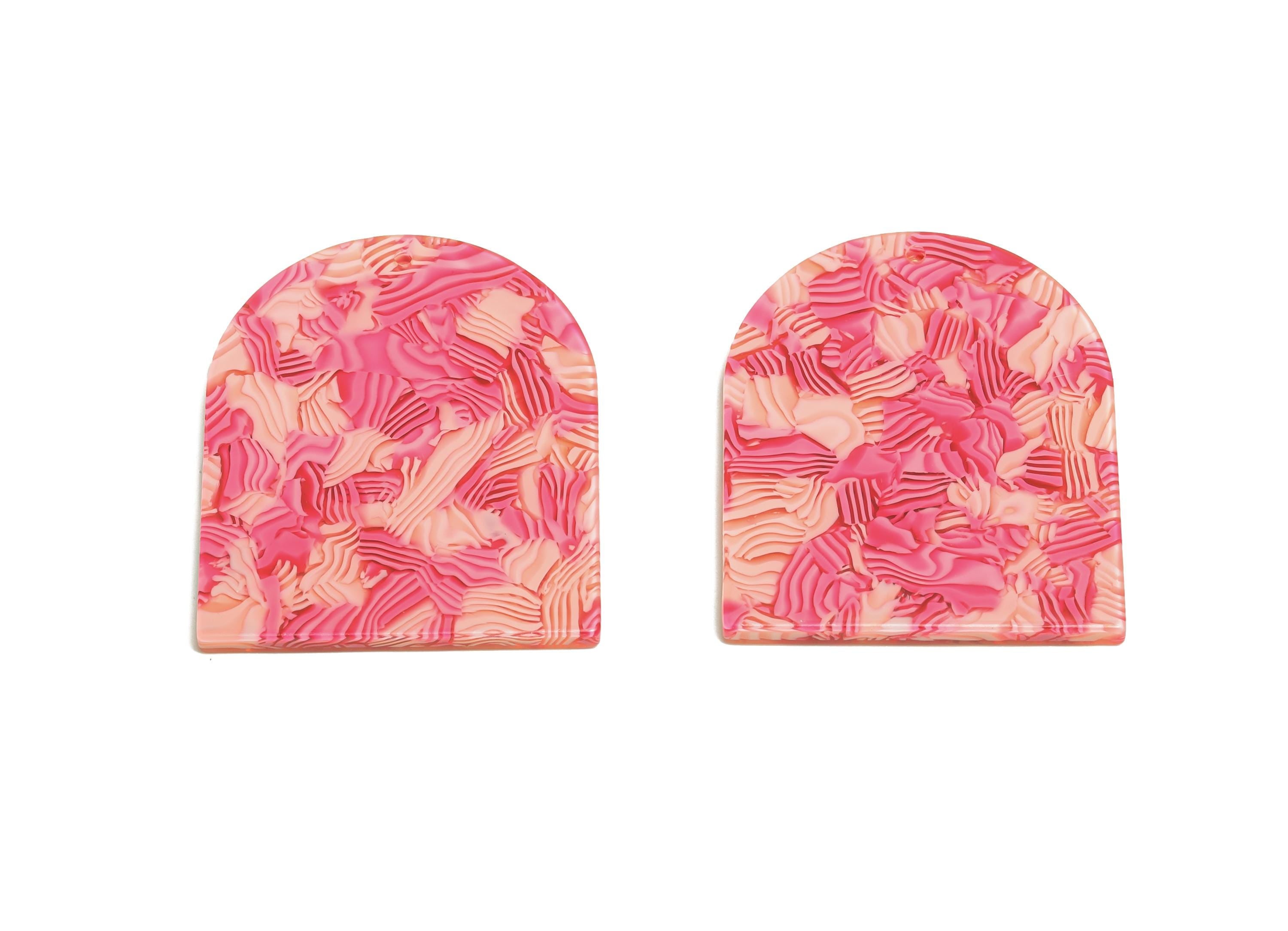 Semi Circular Top Charm - PVC Pink Marbled Geometric Charm - Modern Jewelry - Handmade Accessory - DIY Accessories - 36x30x2mm - AC2638-A820 - DOMEDBAZAAR