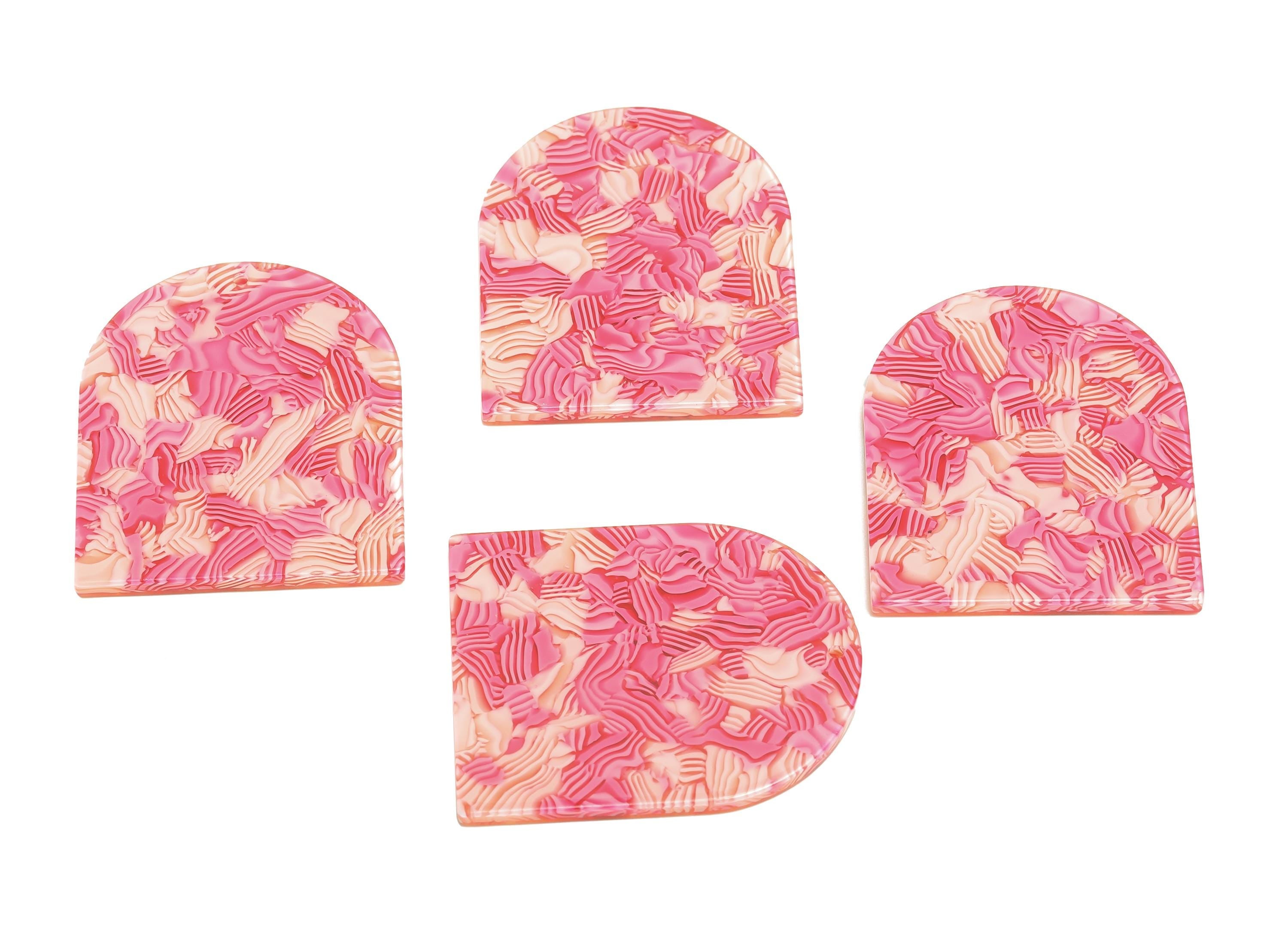 Semi Circular Top Charm - PVC Pink Marbled Geometric Charm - Modern Jewelry - Handmade Accessory - DIY Accessories - 36x30x2mm - AC2638-A820 - DOMEDBAZAAR