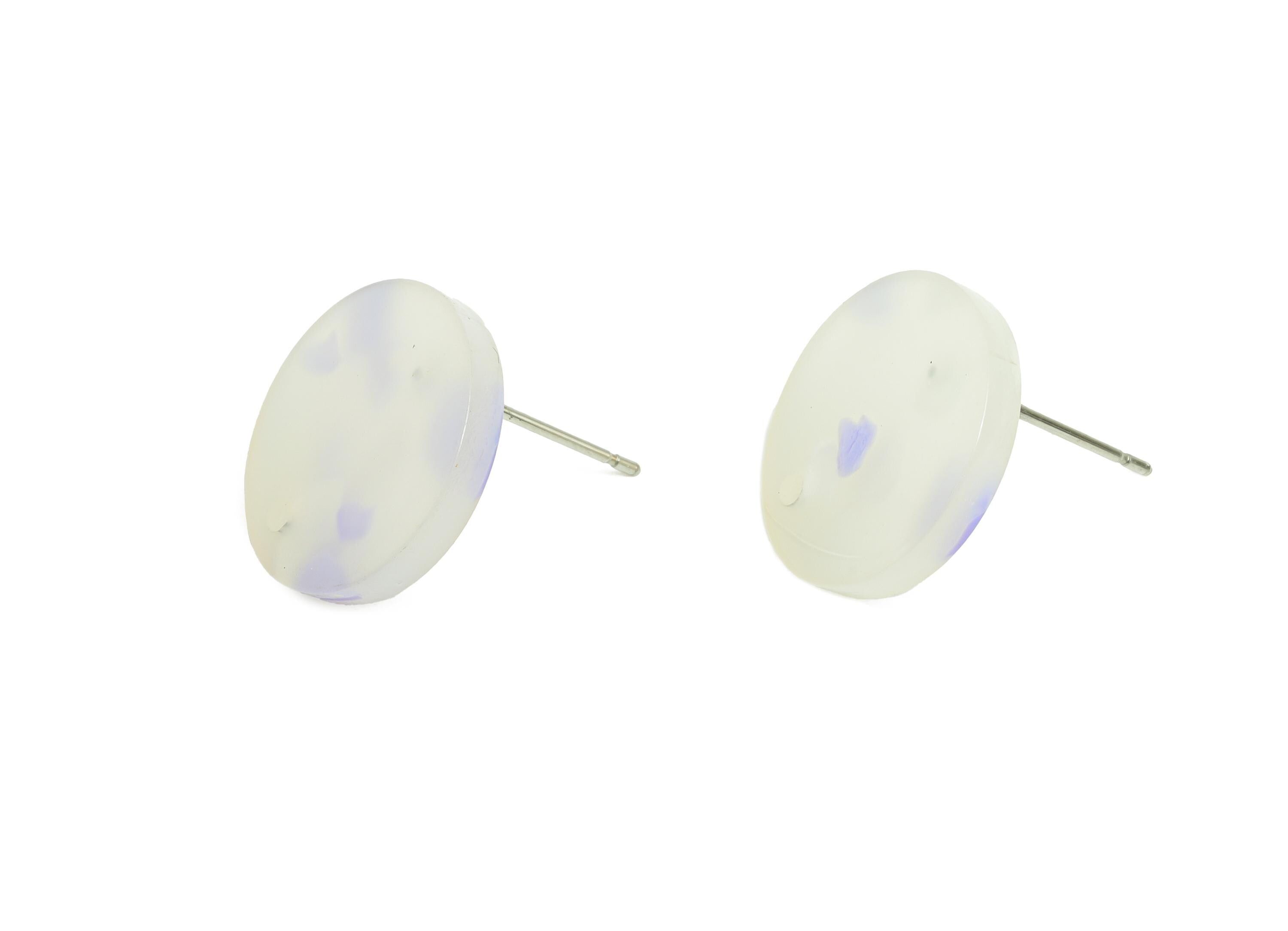 Acrylic Circular Stud Earring - Translucent Geometric Charm - Milky White Earring Post - Handmade Accessory - 15.5x15.5x2.53mm - AC1385-A595 - DOMEDBAZAAR