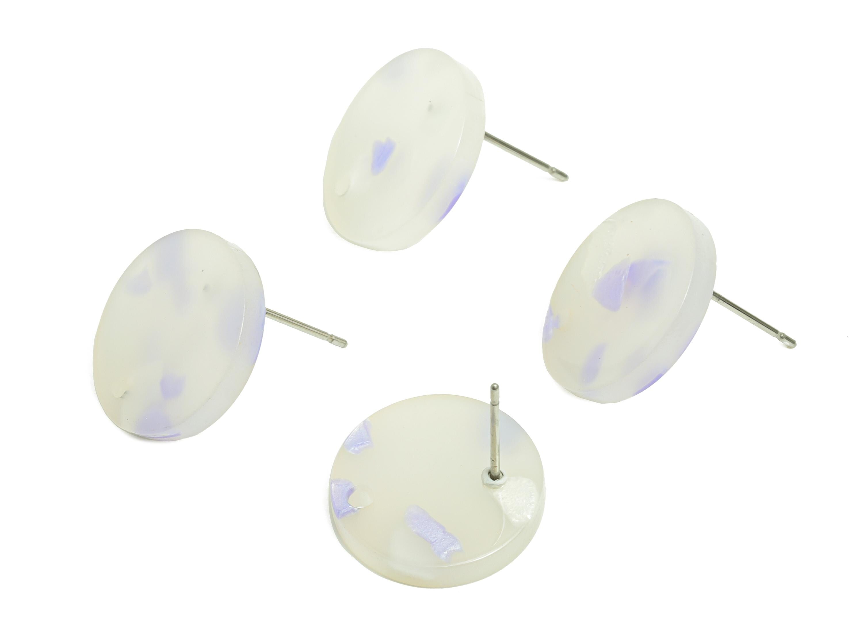 Acrylic Circular Stud Earring - Translucent Geometric Charm - Milky White Earring Post - Handmade Accessory - 15.5x15.5x2.53mm - AC1385-A595 - DOMEDBAZAAR