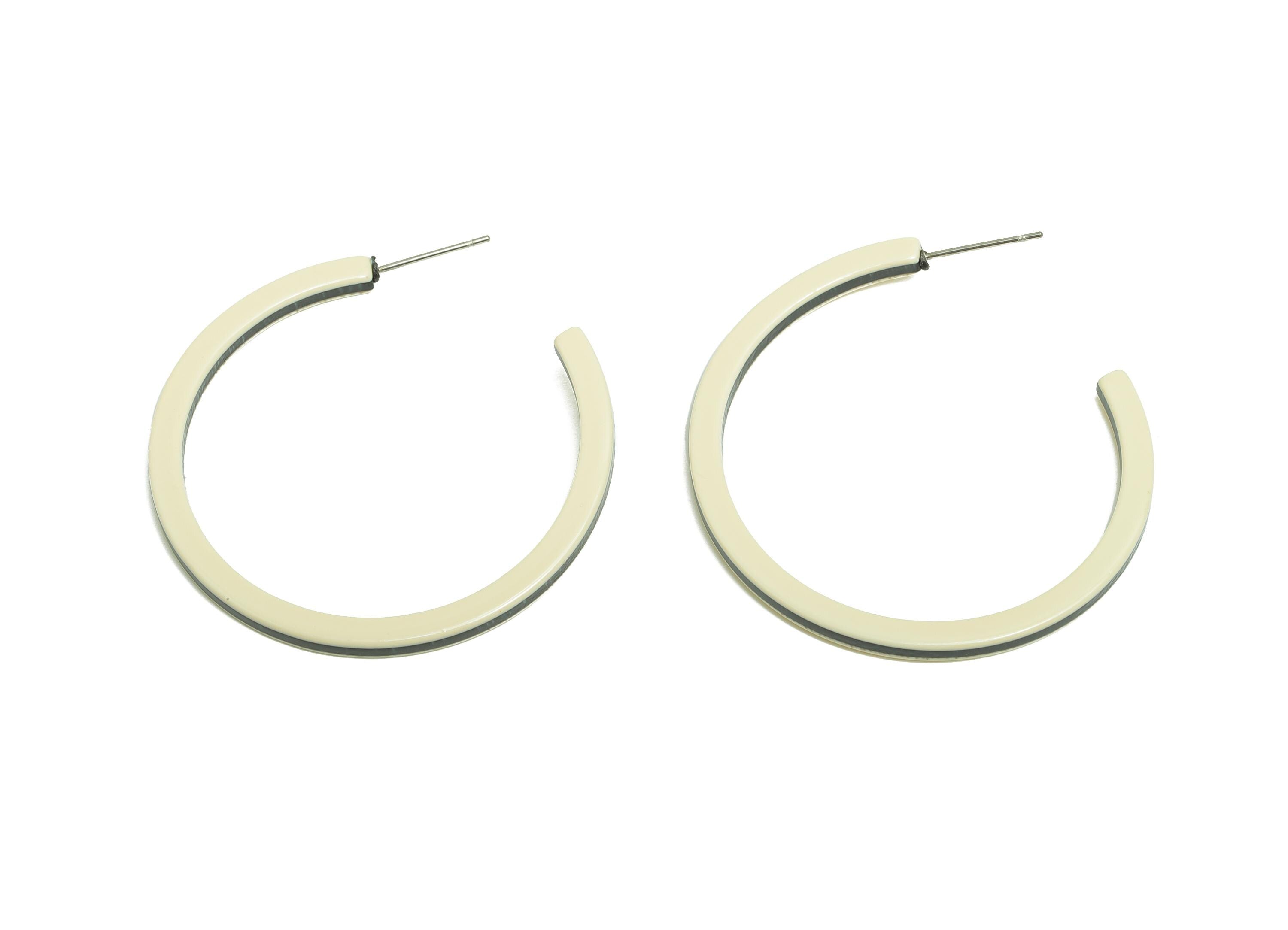 Acetic Acid Hoop Stud Earring - White Open Hoop C Geometric Charm - Hoop Earring Post - Handmade Accessory - 43x40x2.7mm - AC2633-A717 - DOMEDBAZAAR