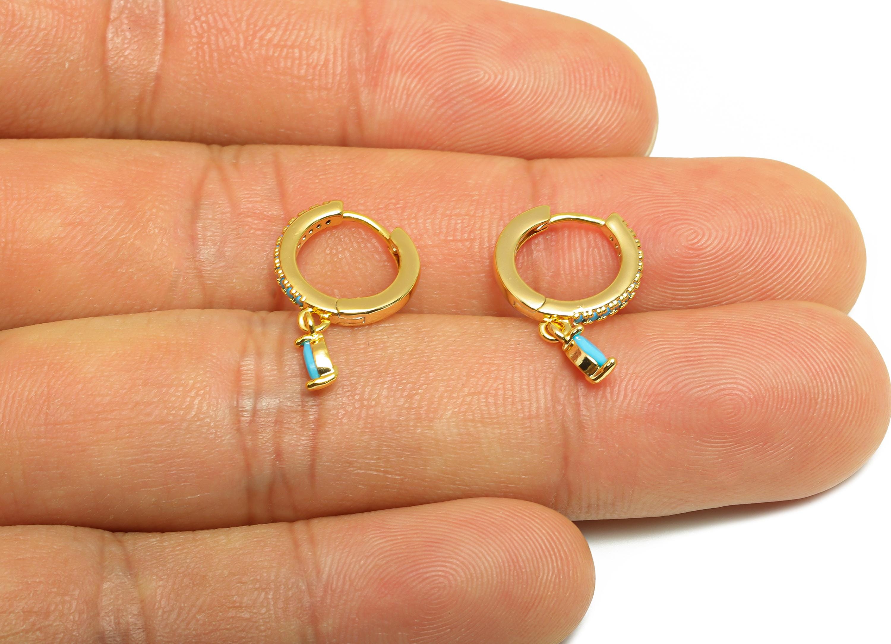 Zircon Gold Huggie Hoop Earring - Brass Marquise Hoop Earring - Dainty Gold Jewelry - Modern Gold Jewelry - 19.2x12.04x1.84mm - RGP10268 - DOMEDBAZAAR