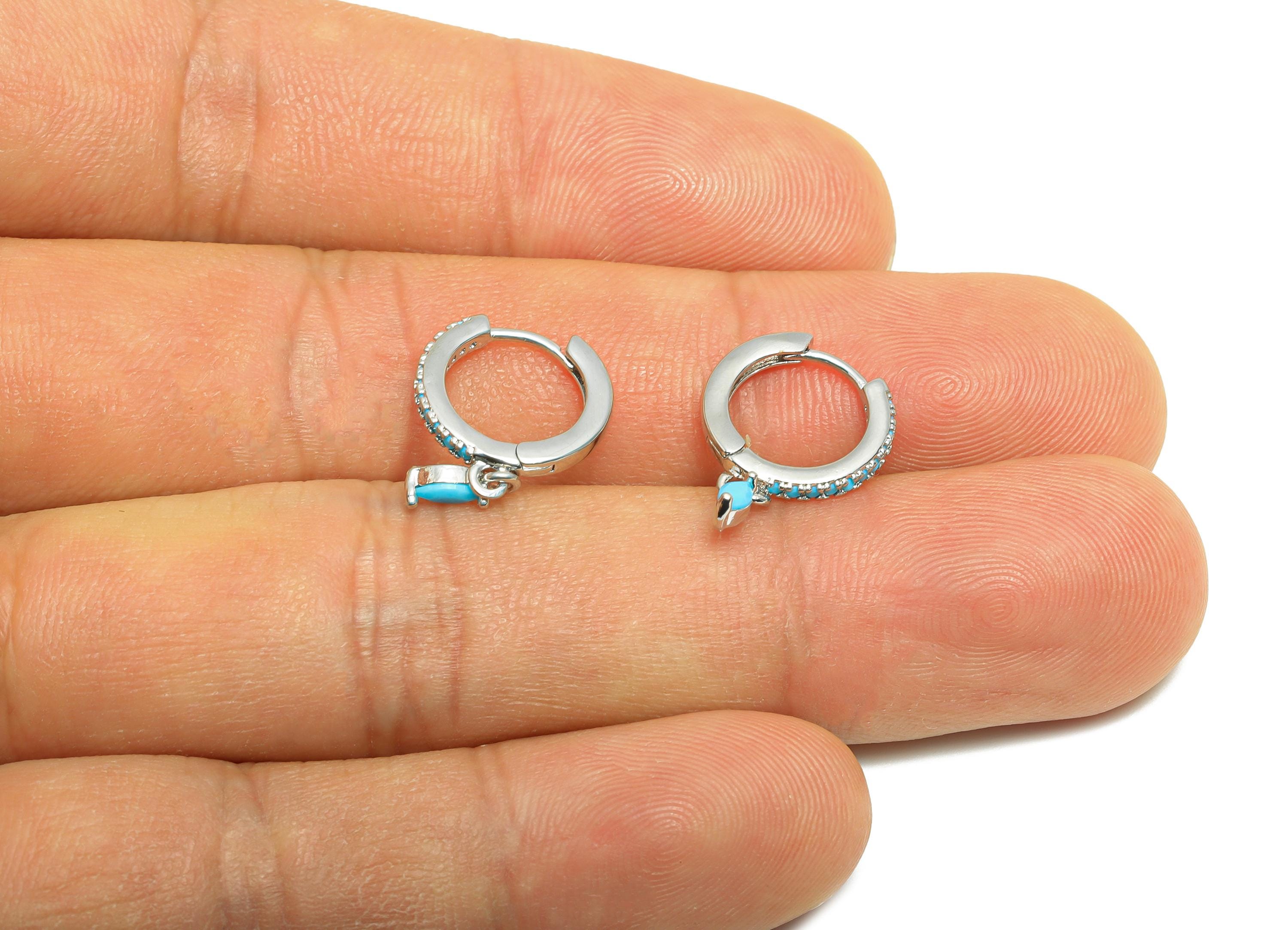 Zircon Gold Huggie Hoop Earring - Brass Marquise Hoop Earring - Dainty Hoop Jewelry - Modern Silver Jewelry - 19.2x12.04x1.84mm - RGP10269 - DOMEDBAZAAR