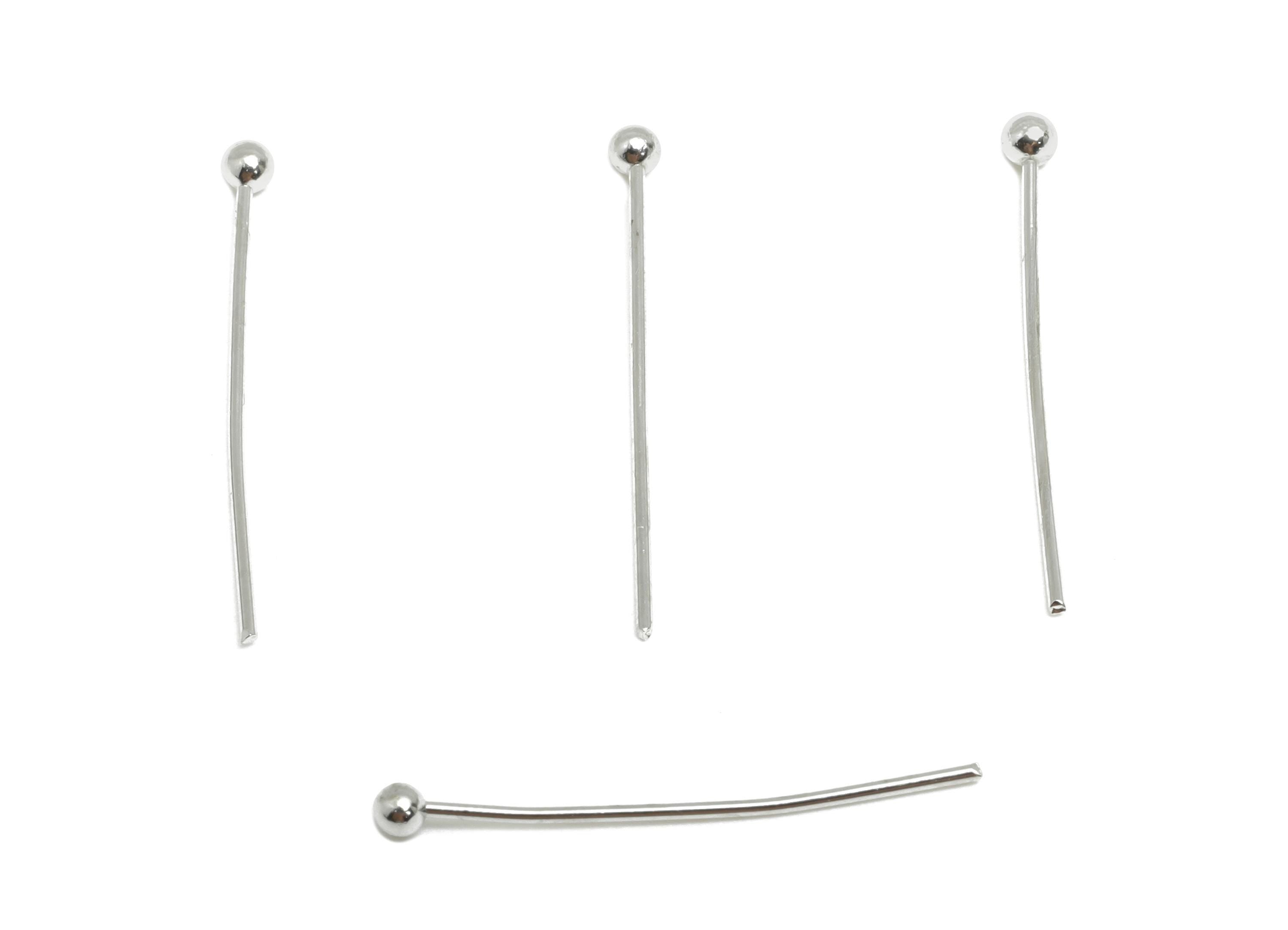 20mm Ball Head Pin Charm - Brass Essential Beading - Craft Supplies For Bead - Bead Stopper - 18k Real White Gold Plated - RGP10278 - DOMEDBAZAAR