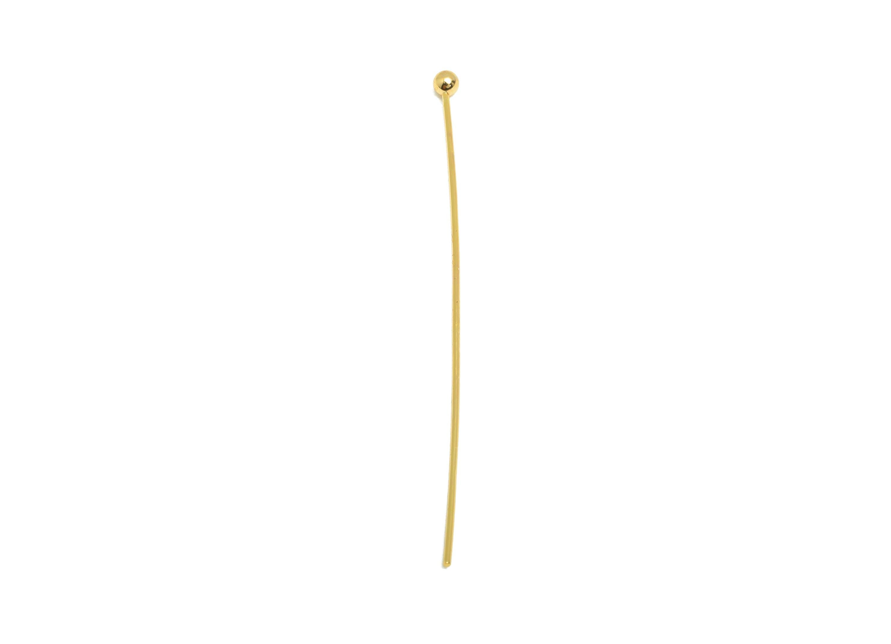 40mm Ball Head Pin Charm - Brass Essential Beading - Craft Supplies For Bead - Bead Stopper - 18k Real Gold Plated - RGP10282 - DOMEDBAZAAR