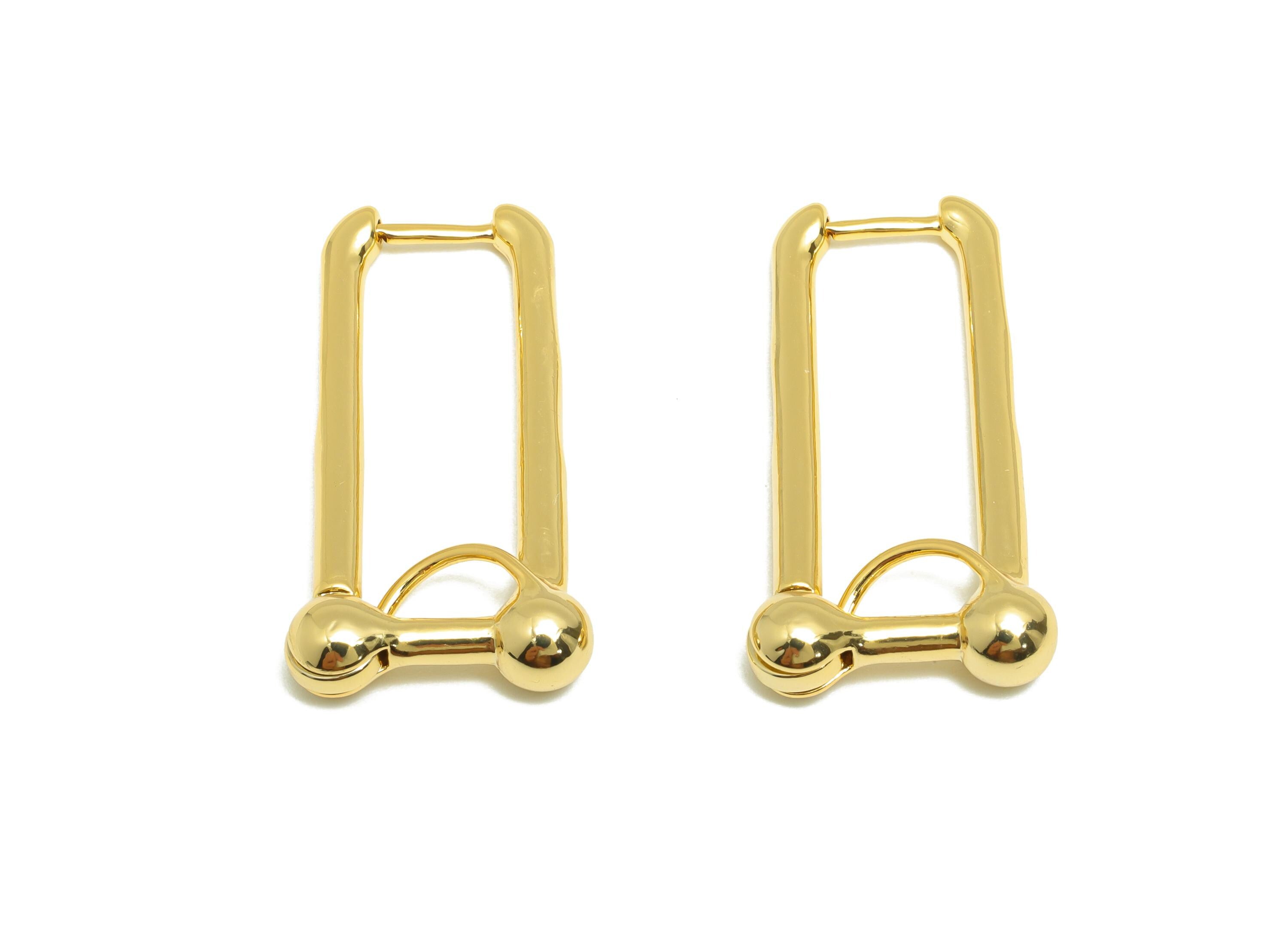 Brass Rectangle Hoop Earring - Gold Huggie Earring for Women - Thick Daily Wear Earring - 18K Real Gold Plating -29.67x15.34x4.98mm -RGP9127 - DOMEDBAZAAR