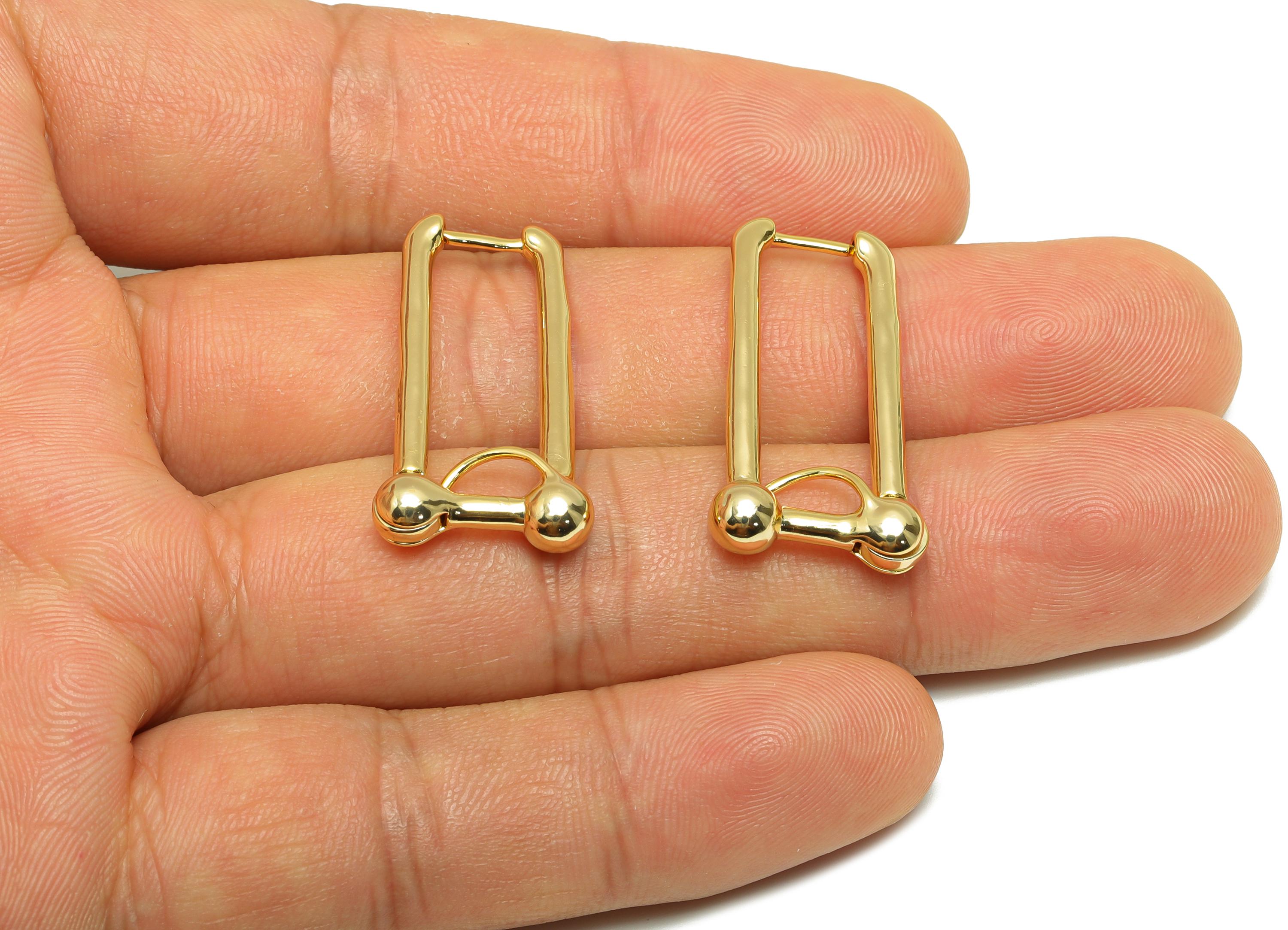 Brass Rectangle Hoop Earring - Gold Huggie Earring for Women - Thick Daily Wear Earring - 18K Real Gold Plating -29.67x15.34x4.98mm -RGP9127 - DOMEDBAZAAR