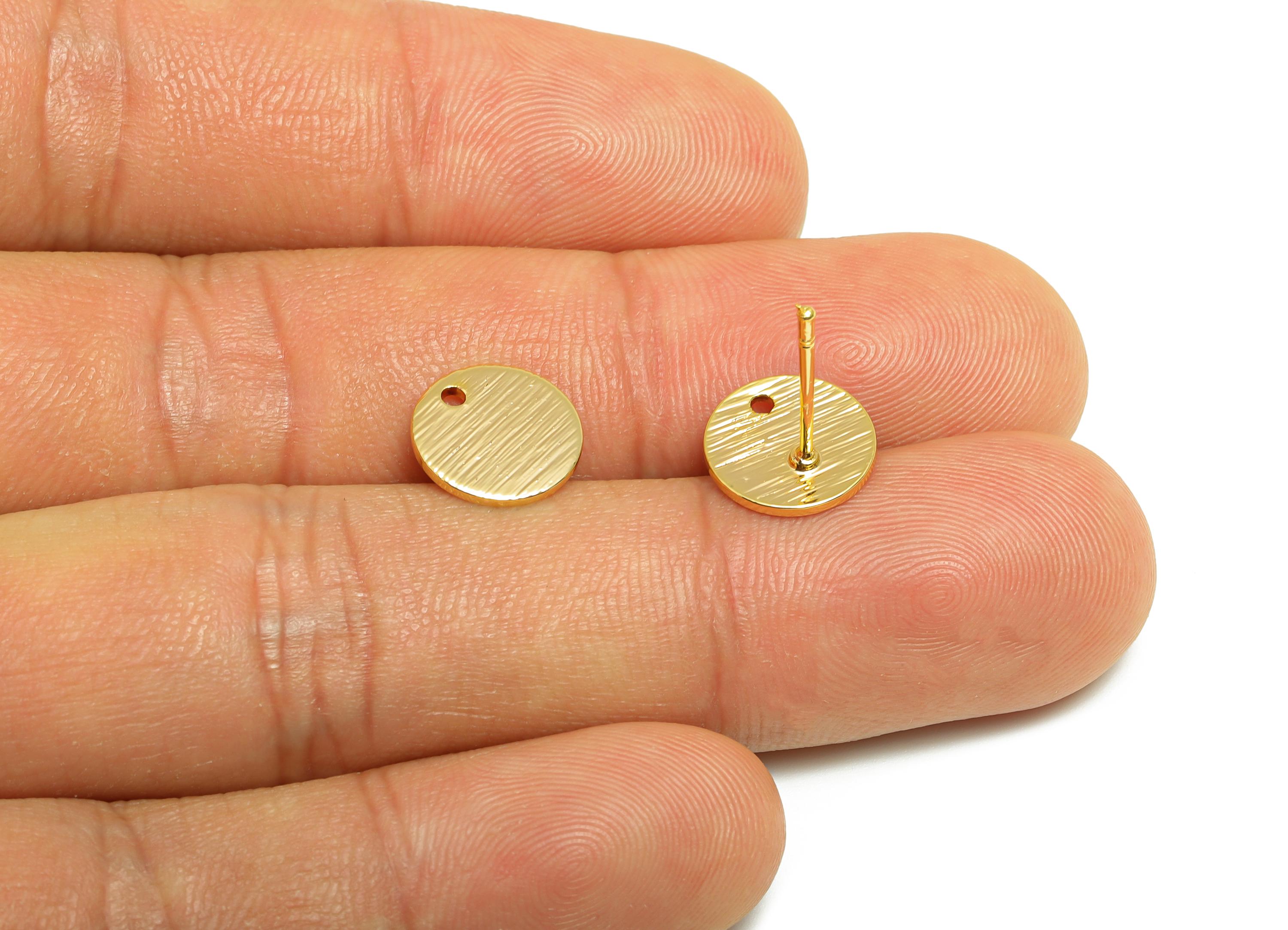 Gold Textured Round Earring - Brass Minimalist Circle Earring Post - Fashion Geometry Jewelry - 18k Real Gold Plated - 10x10x10mm -RGP10304 - DOMEDBAZAAR
