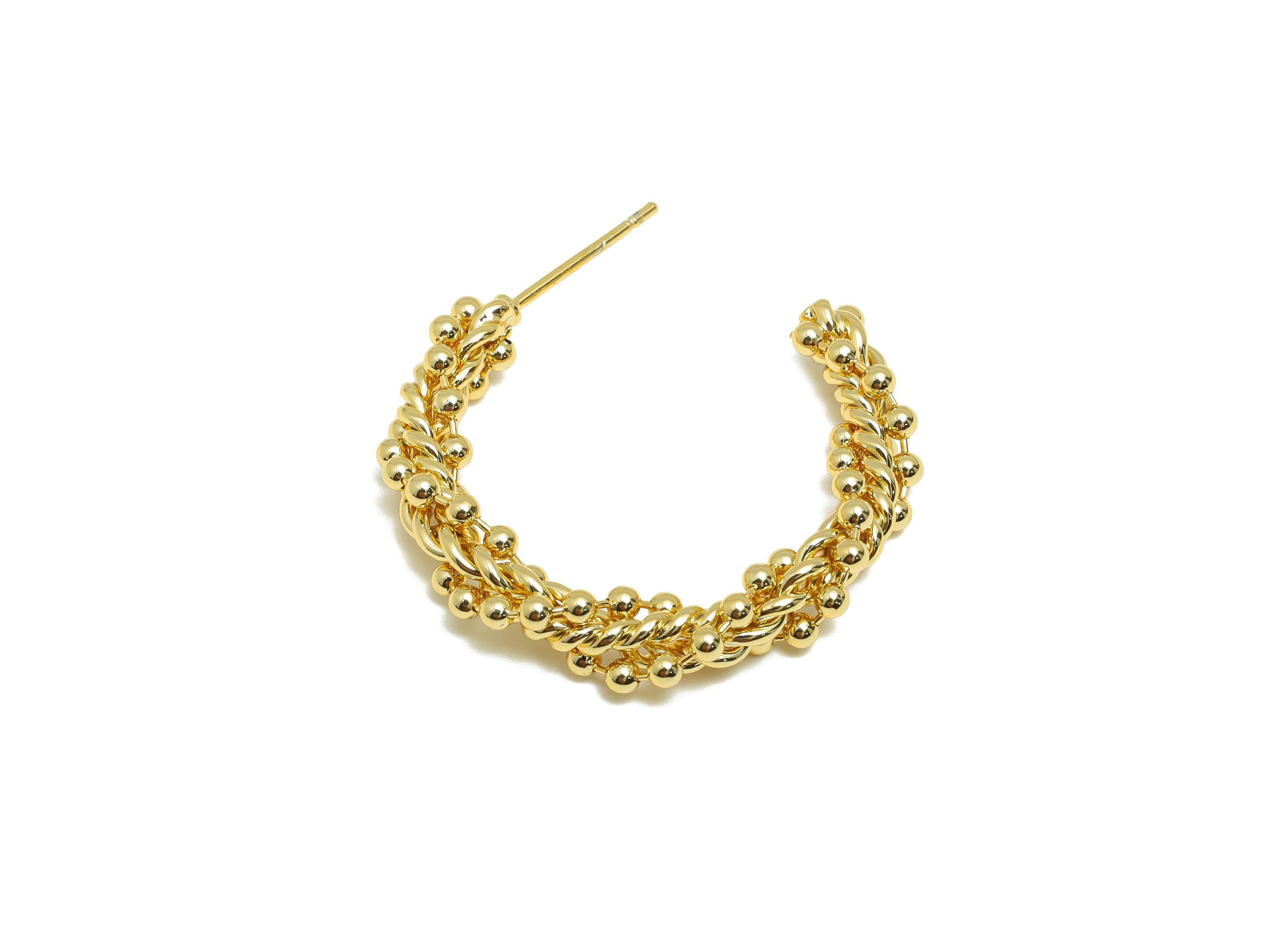 Brass Twisted Earring Stud - Gold C Hoop Earring Post for Girl- Ball Daily Wear Earring - 18K Real Gold Plated - 31.45x30.22x5.09mm- RGP9130 - DOMEDBAZAAR