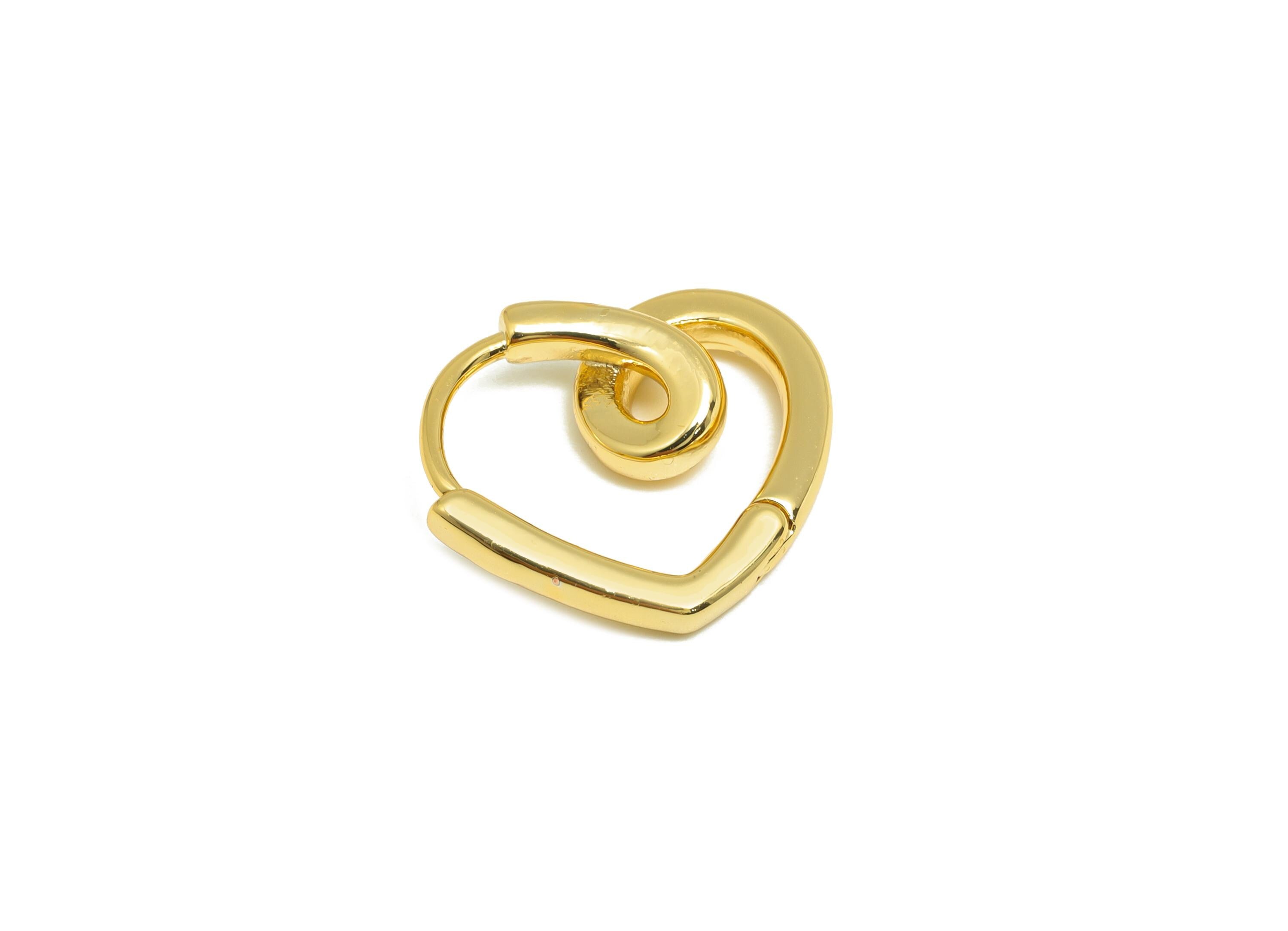 Brass Heart Hoop Earring - Gold Huggie Earring for Girl's - Heart Valentine's Day Earring - 18K Real Gold Plated -17.04x14.62x2.14mm-RGP9133 - DOMEDBAZAAR
