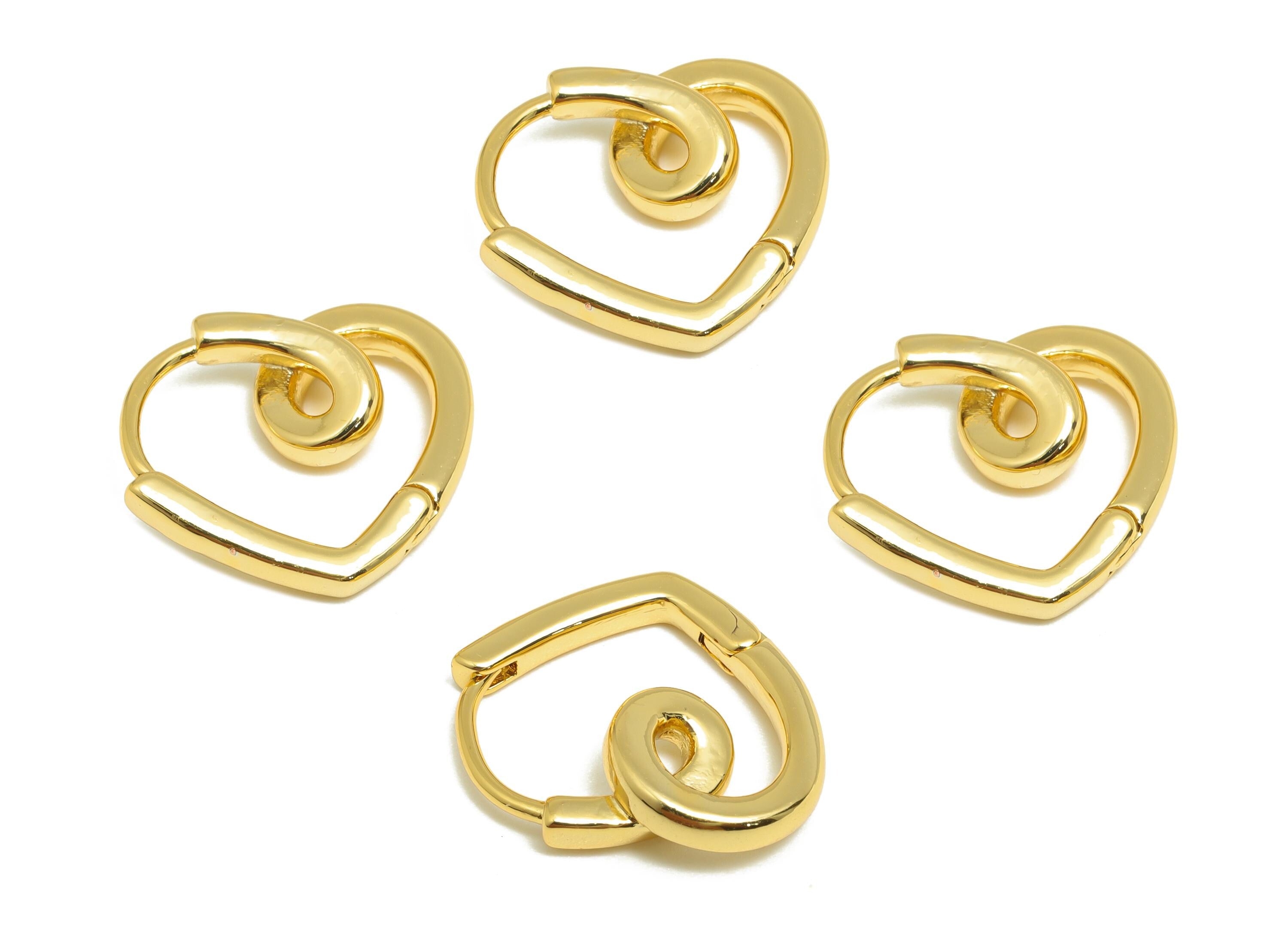 Brass Heart Hoop Earring - Gold Huggie Earring for Girl's - Heart Valentine's Day Earring - 18K Real Gold Plated -17.04x14.62x2.14mm-RGP9133 - DOMEDBAZAAR