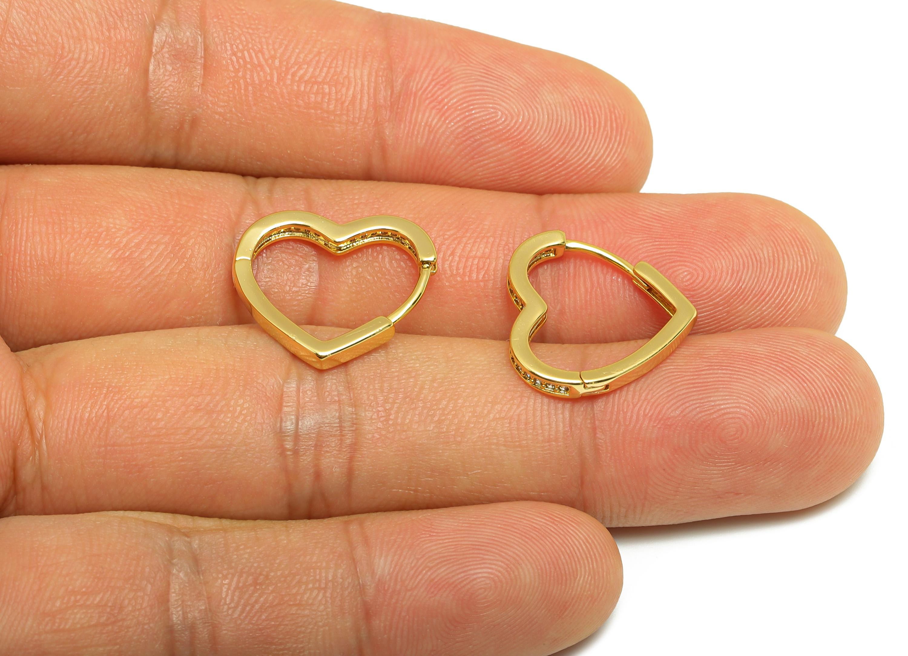 Brass Heart Hoop Ear - Gold Zircon Huggie Earring for Girl's - Valentine's Day Earring - 18K Real Gold Plated - 17.88x16.84x2.23mm - RGP9134 - DOMEDBAZAAR