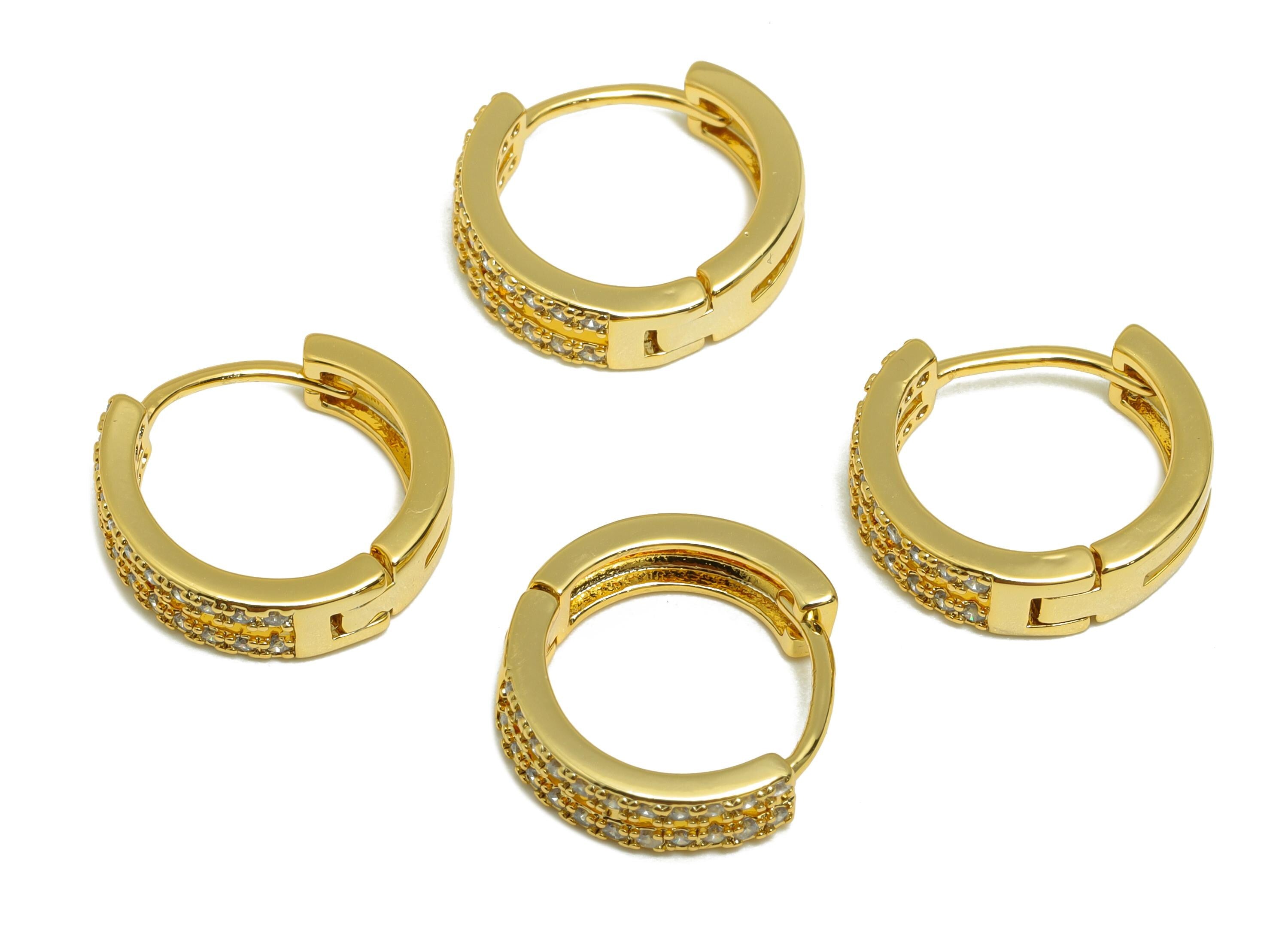 Brass Round Huggie Earring - Gold Zircon Earring for Girls - Textured Daily Wear Hoop Ear - 18K Real Gold Plated -13.66x12.92x1.71mm-RGP9135 - DOMEDBAZAAR