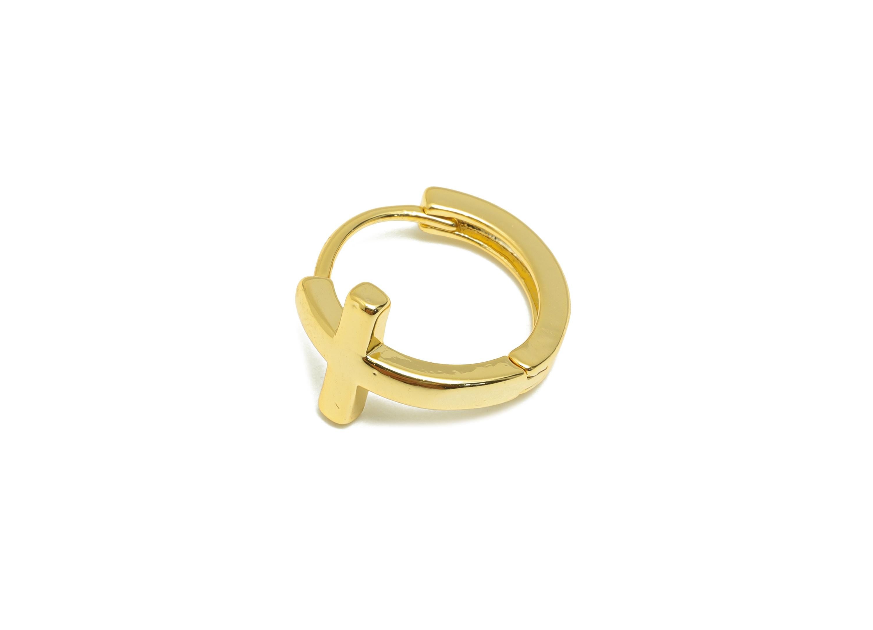 Brass Cross Hoop Earring - Gold Huggie Earring for Women - Minimalist Daily Wear Earring - 18K Real Gold Plating -15.93x9.48x1.73mm -RGP9137 - DOMEDBAZAAR