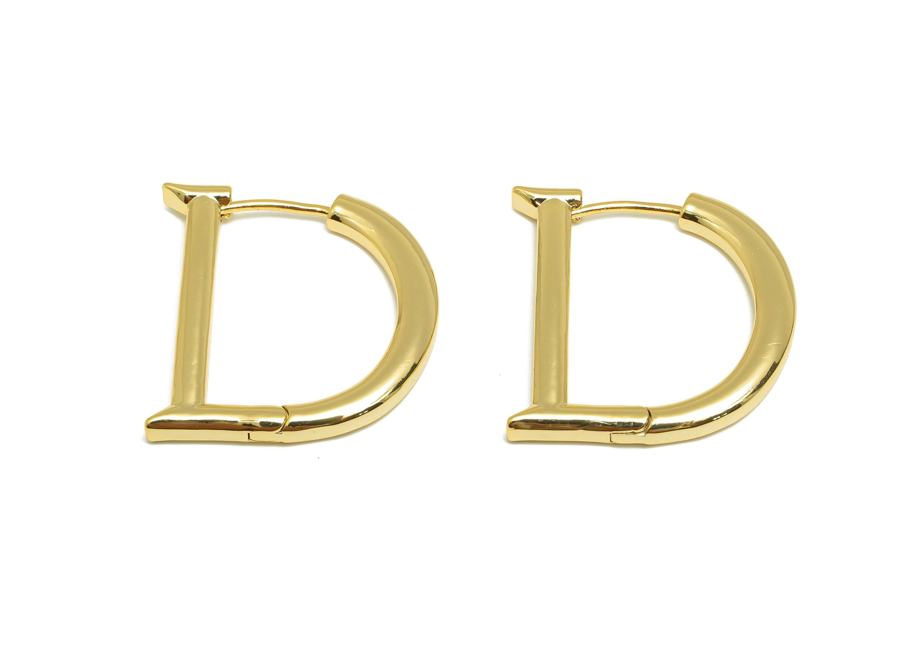 Brass D Hoop Earring - Gold Thick Huggie Earring for Girl - Minimalist Daily Wear Earring - 18K Real Gold Plating -25x23.57x3.09mm - RGP9139 - DOMEDBAZAAR